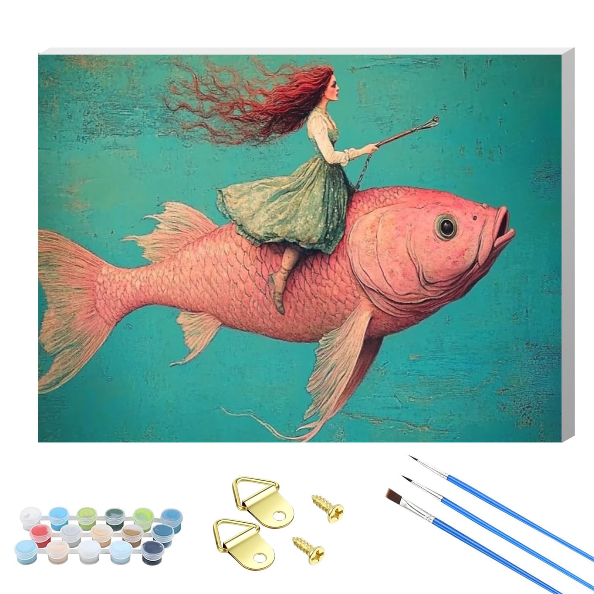 Nanjdian Fish Wooden Framed Paint By Number For Adult,Diy Painting Kits For Adults,Color By Numbers,Small Paint By Number Canvas Crafts Watercolor For Beginners Hoom Decor (Fish)