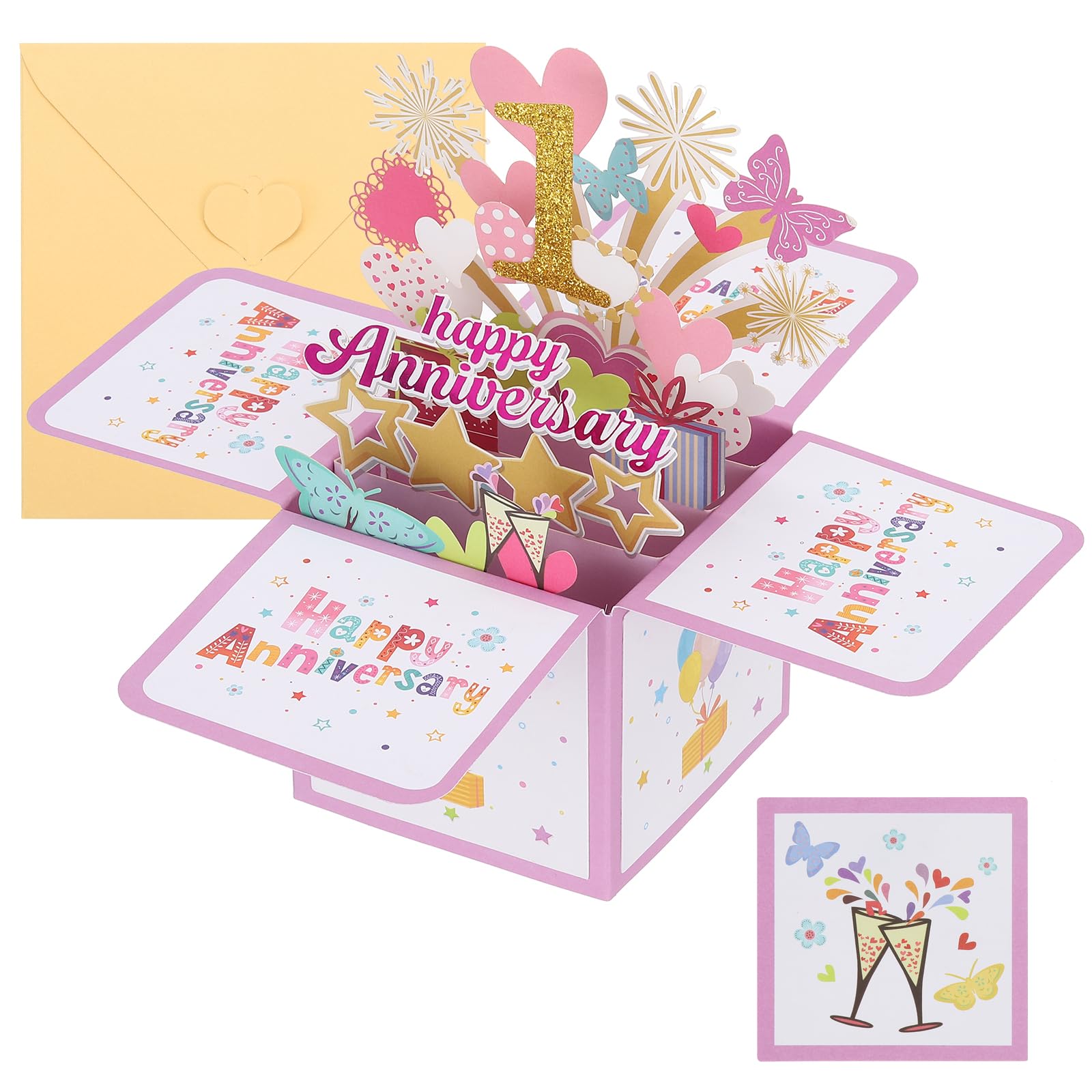 PATIKIL 1 Year Anniversary Card, Happy Anniversary Cards Wedding Anniversary Card for Wife Men Her Couple Pink