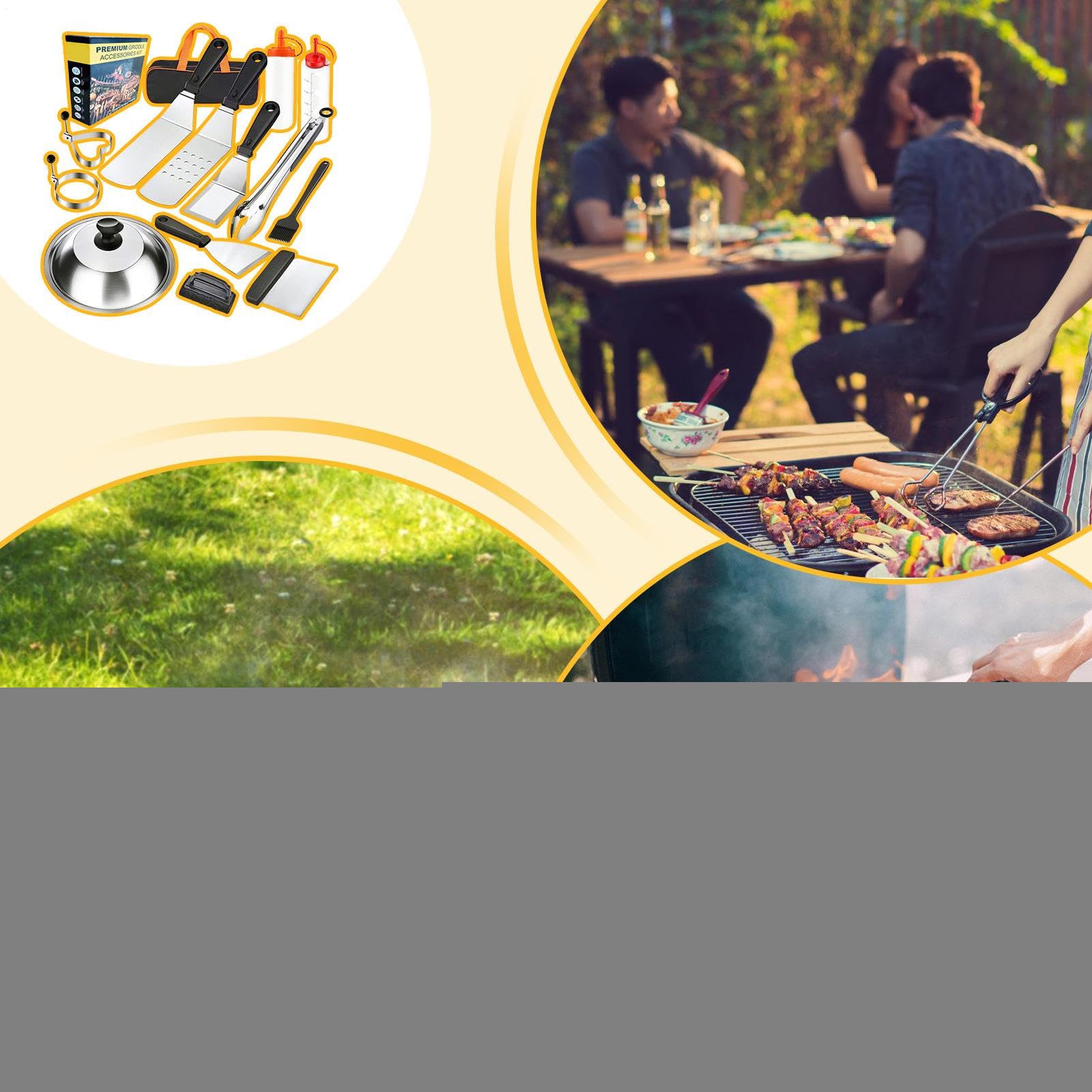 Akcesoria BBQ | Akcesoria BBQ Do Grillowania | 14 Szt. Przenośne | Wytrzymałe Narzędzia Kuchenne ze Stali Nierdzewnej do Potraw Mięsnych Warzyw Krewetek na Taras Kemping Nawlekanie