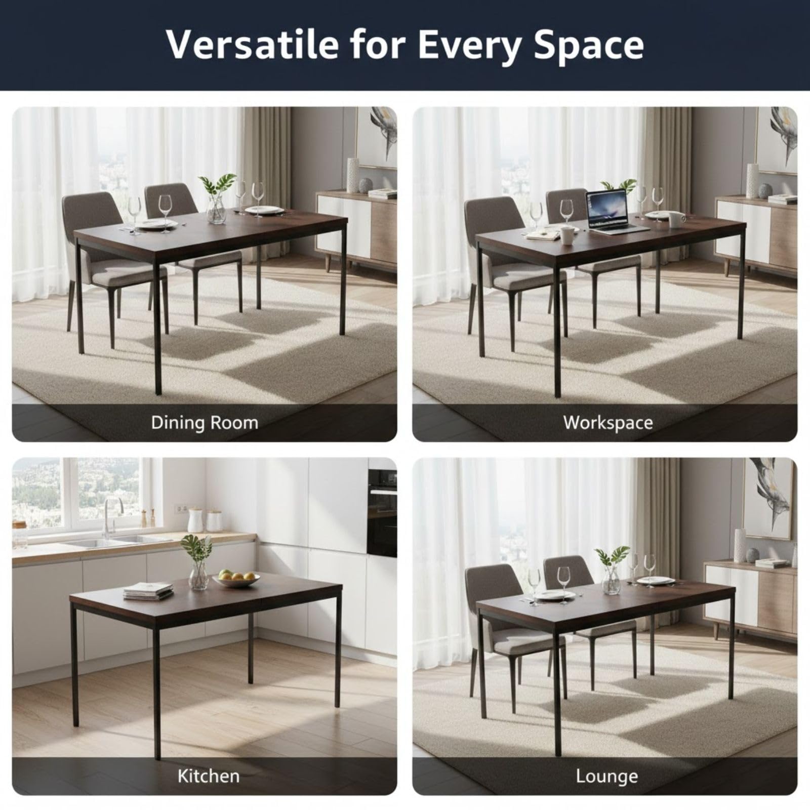 FurnitureR table de salle à manger et cuisine en bois vintage, cadre métal, rectangulaire avec pieds antidérapants, 120 x 70 x 75 cm