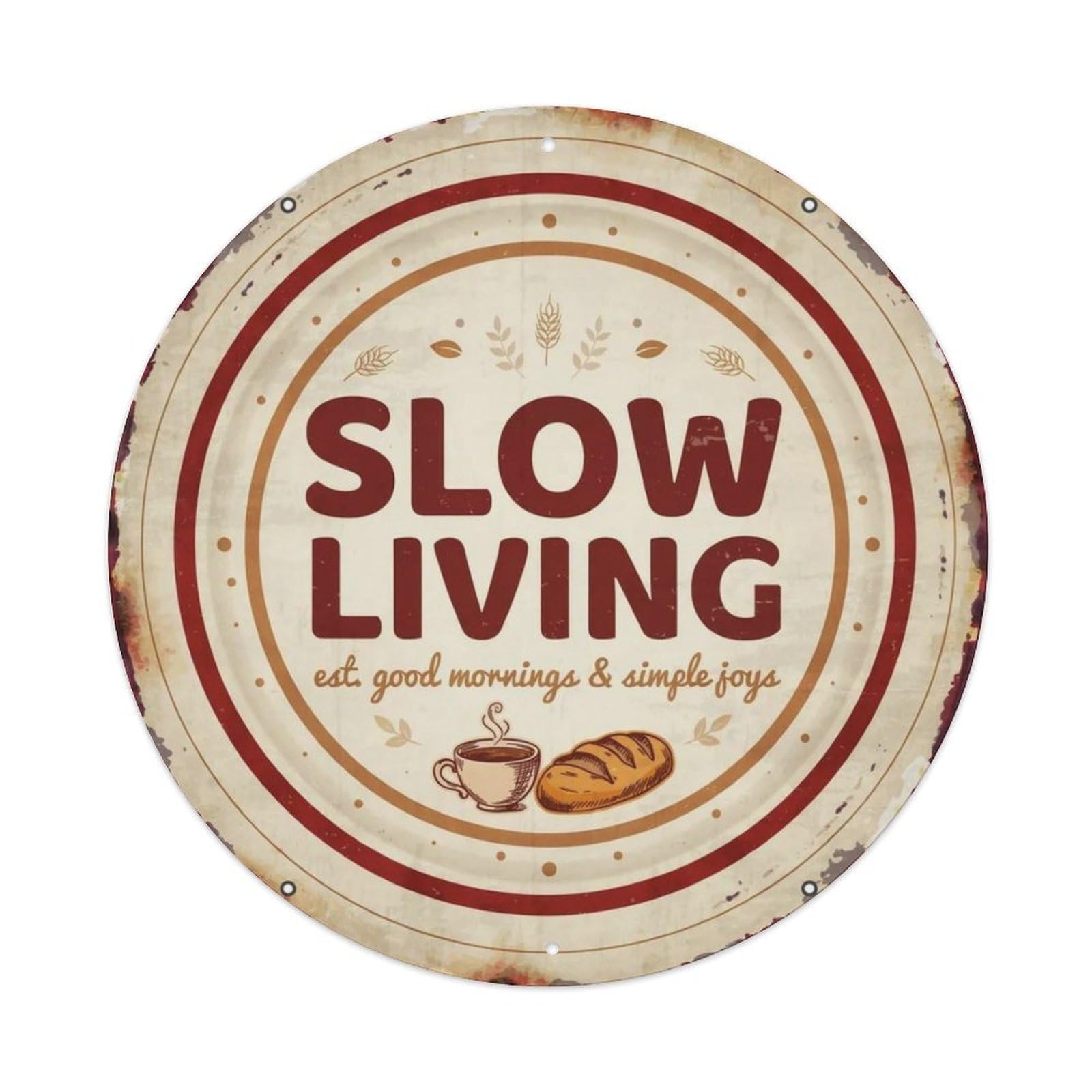 Slow Living Hand Drawn Metal Tin Sign Plaque