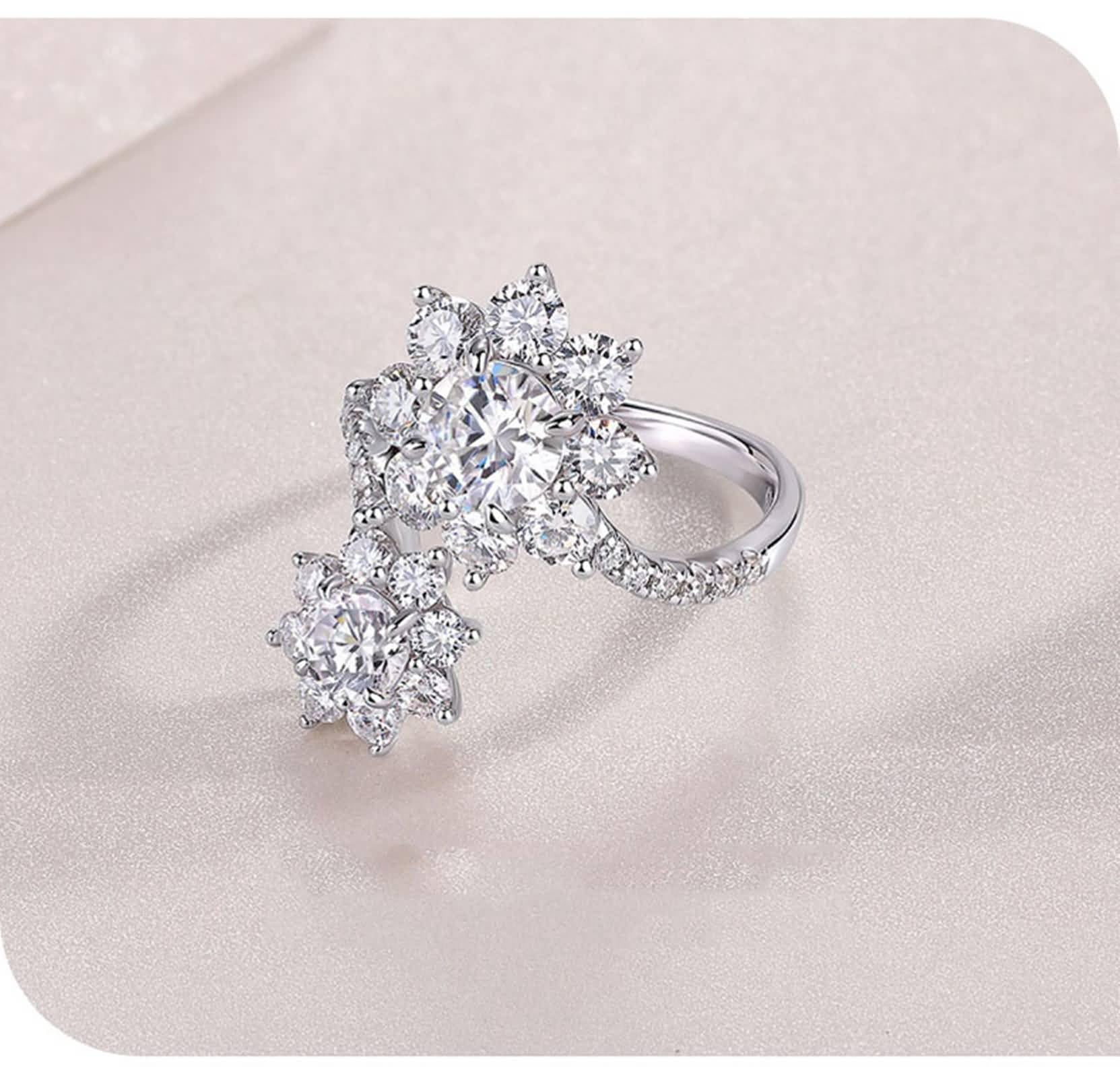 Trauringe Gold 750 Echte für Damen, 1ct Moissanit Blumenband Offen Verstellbar Freundschaftsring Damen, 9K/14K/18K Weißgold/Pt950 Platin Größe 47 (15.0)-65 (20.7)