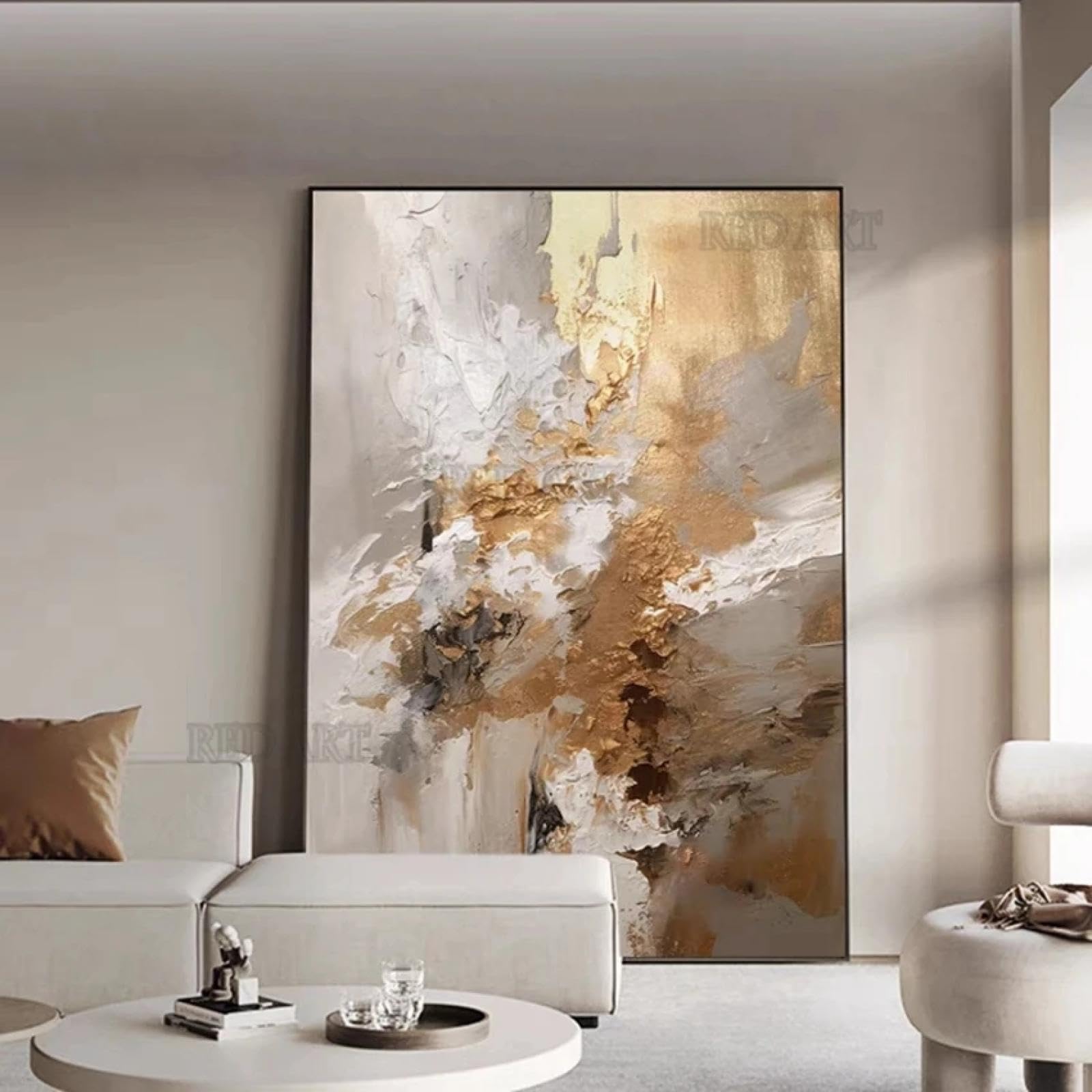 Pinturas en color dorado Imágenes abstractas Pinturas sobre lienzo Dormitorio grande Decoración del hogar Arte de pared enmarcado en negro 90x120cm/35x47 pulgadas con marco negro