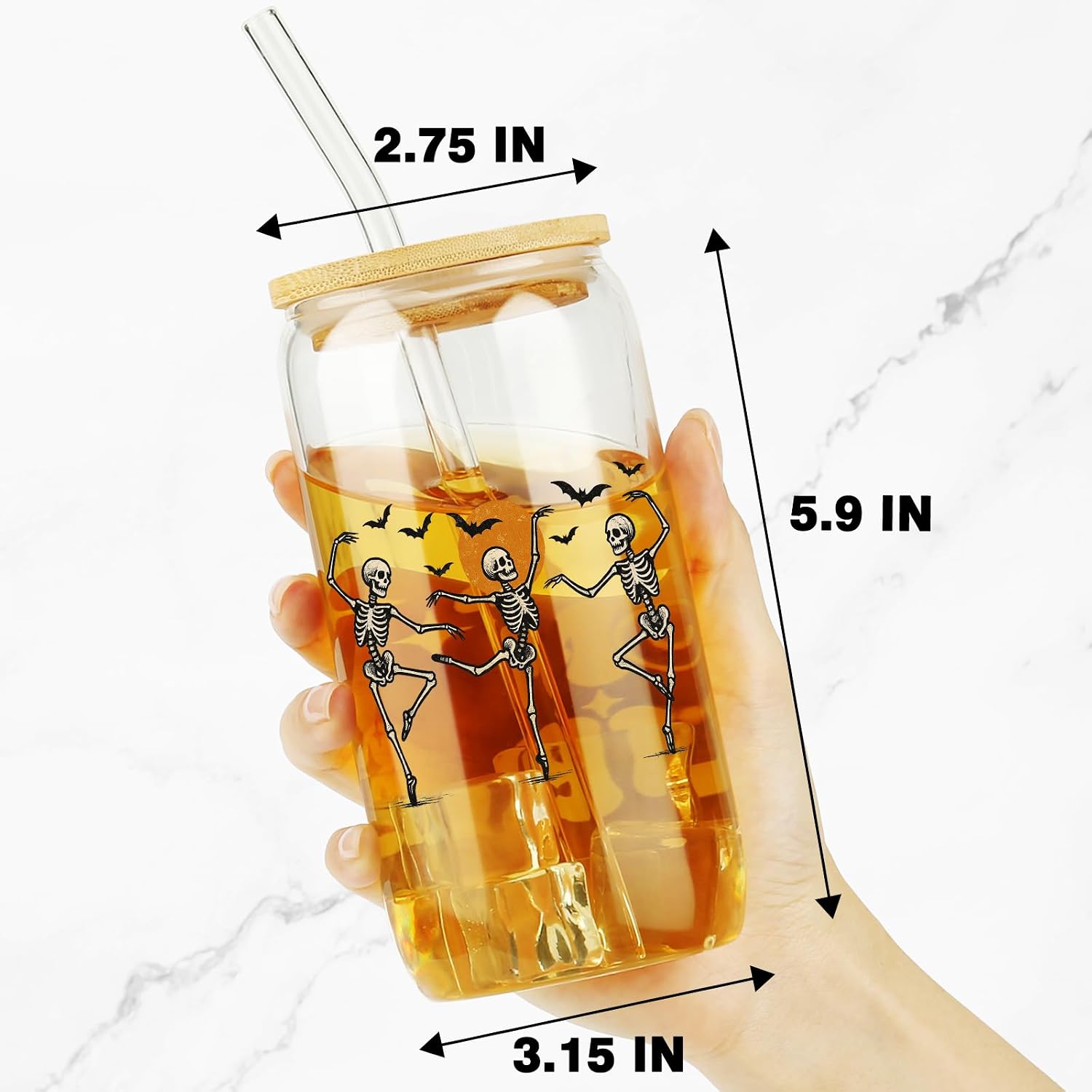 Halloween Skeleton Glass Cup, Halloween Trick or Treat Tumble