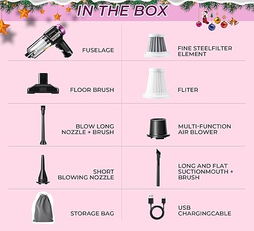 Miniatura 8 de AUXTUR Aspiradora de mano sin cable 3 en 1, motor sin escobillas de alta potencia, 12000 PA, aspiradoras de súper potencia de succión, limpiador