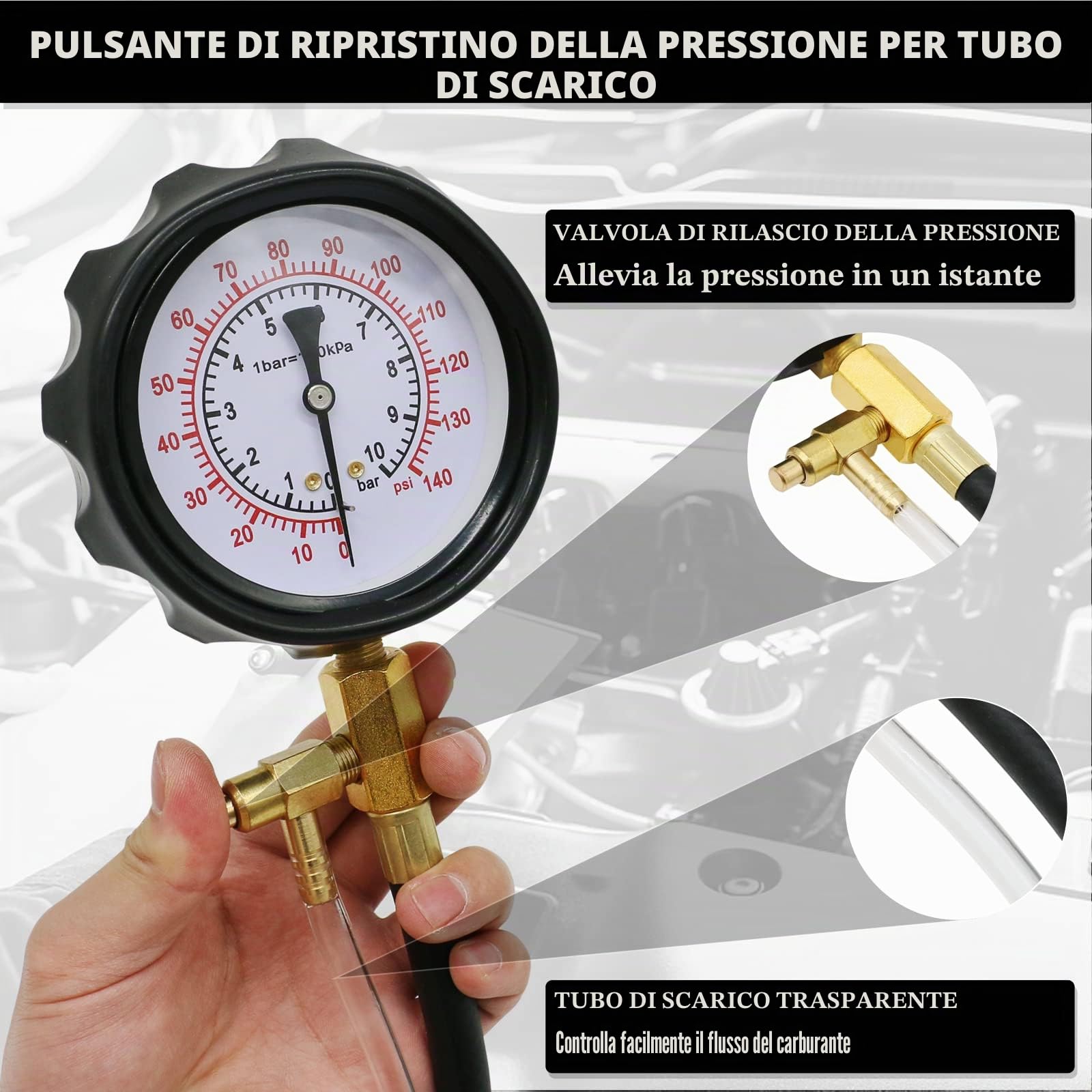 0-140PSI pompa di iniezione, tester di pressione del carburante, kit universale per pompa del carburante, tester di pressione per benzina, auto, camion, moto, strumento diagnostico