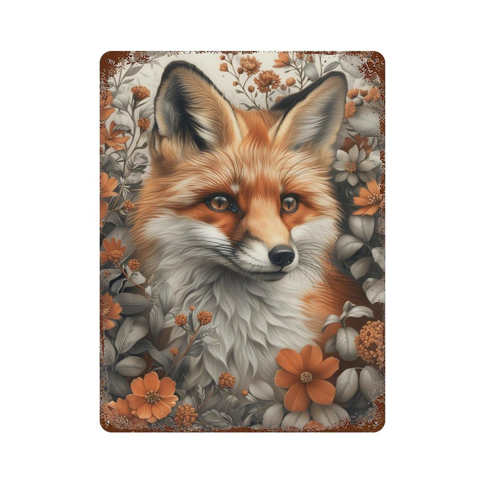 Red Fox in Spring Forest Decorative Tin Sign 15.7"x11.8", Old School Wall Decor for Garage, Pub Or Kitchen