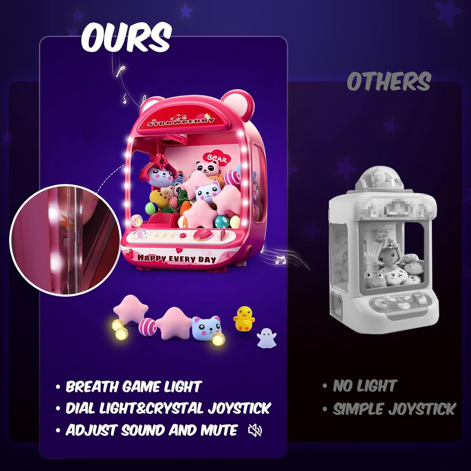 Maszyny do pazurów dla dzieci, zabawki jednorożca dla dziewczynek w wieku od 6 lat, mini automat do gier zręcznościowych z zabawkami squishy Fidget, Claw Machine, łatwa w kontroli, czerwona