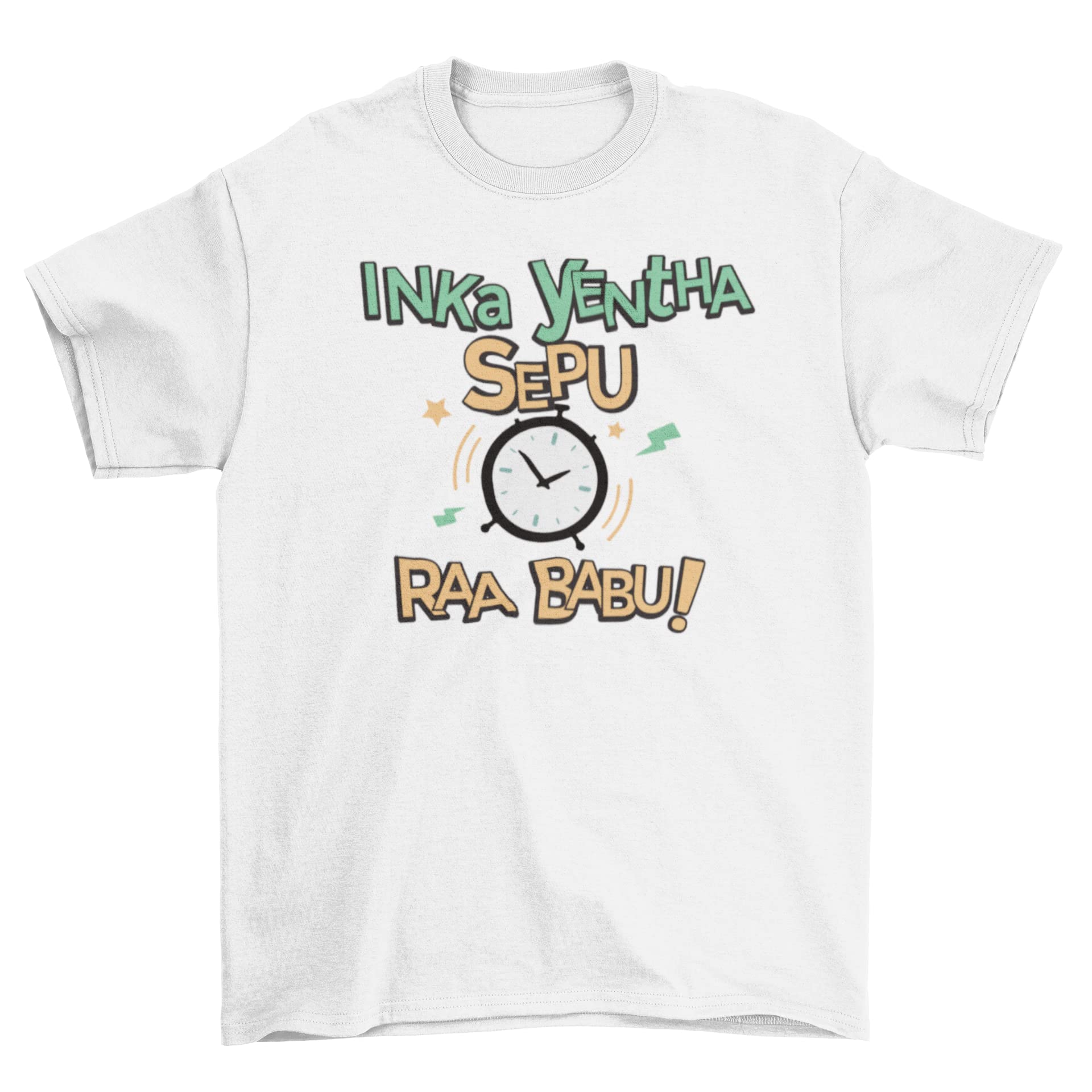 DEDDIMAAG Men's Round Neck Cotton Inka Yentha Sepu RAA Babu Printed White T-Shirt (Size- XL)