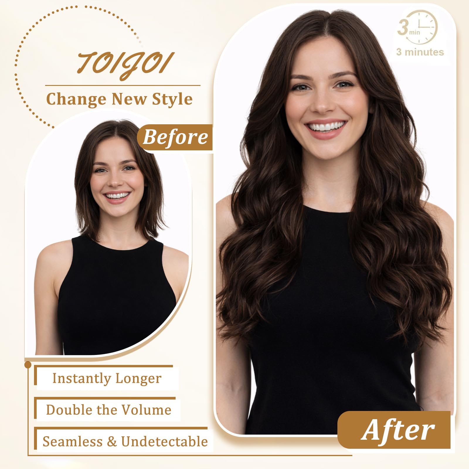 Clip-In Human Hair Extensions, 100% Remy Seamless Double-Weft Set