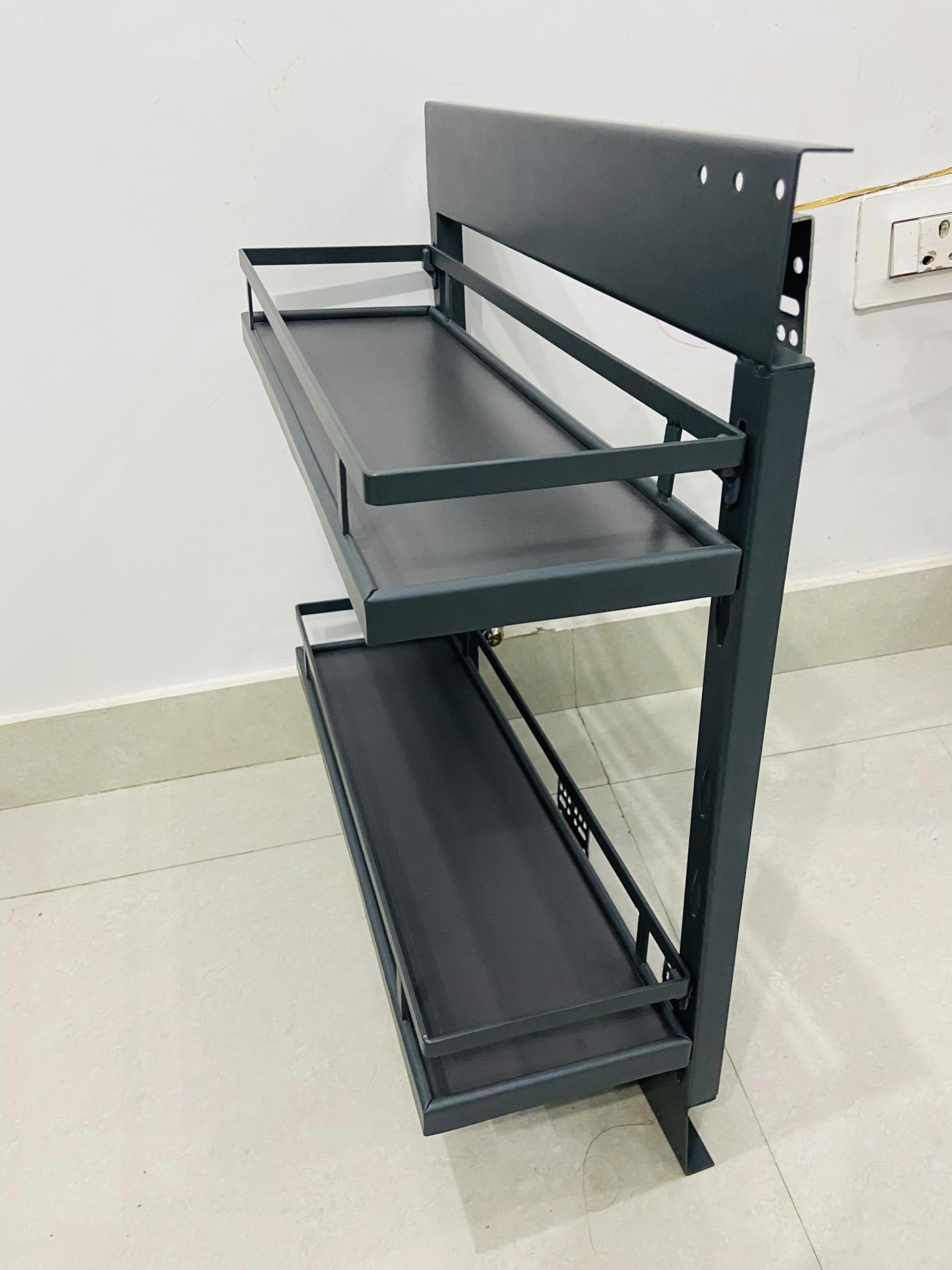 Rely-on || Kitchen Cabinet Width 8 Inches Bottle Pull Out Unit BPO with Soft Close || Grey Coated Finished (200 mm)