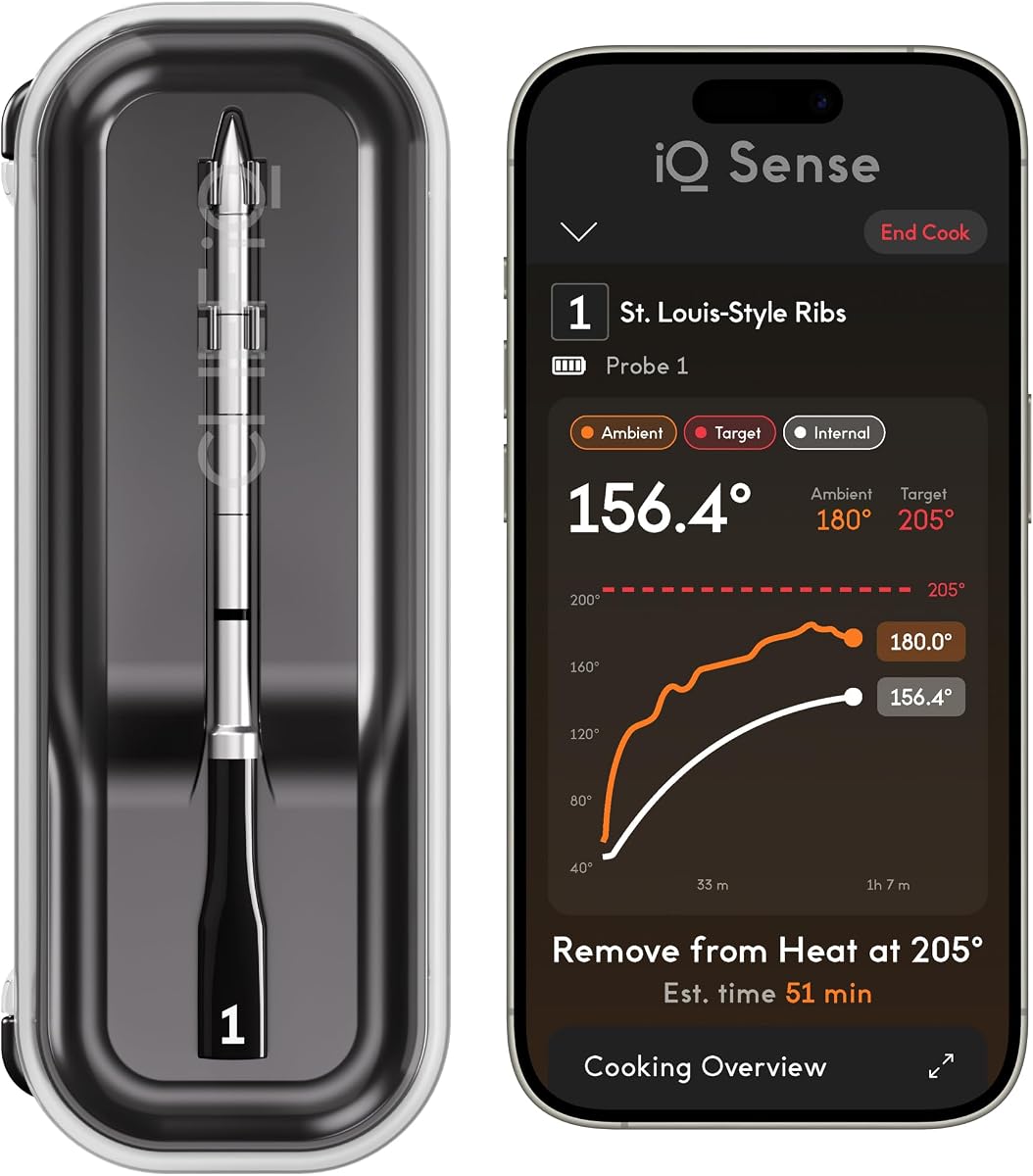 CHEF iQ Sense | Smart Wireless Meat Thermometer | Ultra-Thin Probe | WiFi Unlimited Range | 1000°F Heat Safe | 5 Sensors | BBQ, Grill, Oven, Smoker, Air Fryer | Gen3