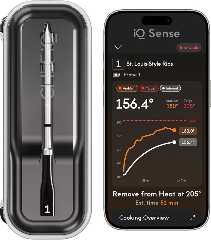 CHEF iQ Sense | Smart Wireless Meat Thermometer | Ultra-Thin Probe | WiFi Unlimited Range | 1000°F Heat Safe | 5 Sensors | BBQ, Grill, Oven, Smoker, Air Fryer | Gen3