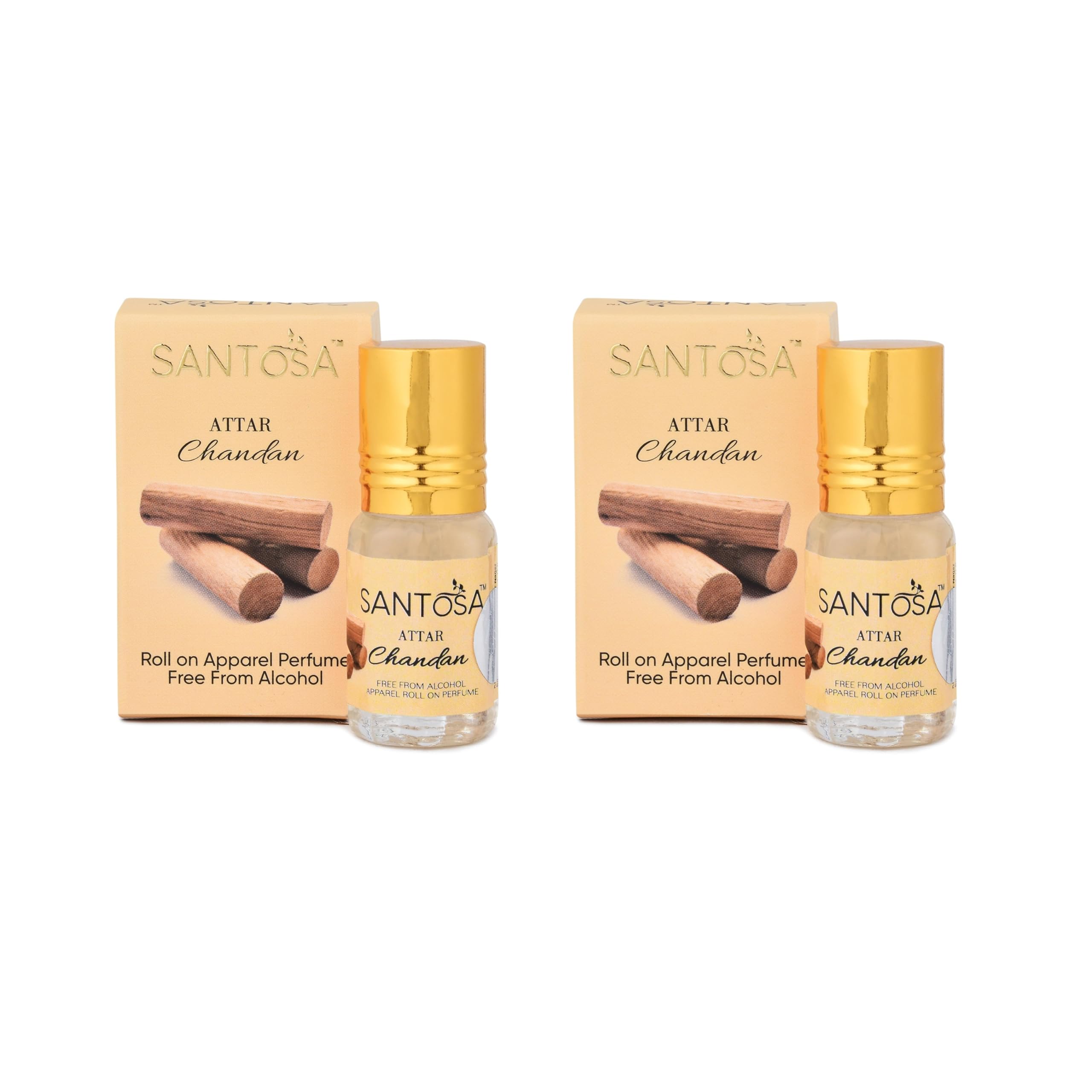 SANTOSA Unisex Chandan Attar |Free From Alcohol Apparel Rool On Perfume 3Ml | Fragrance, Temple-Ready Roll-On For Khatu Shyam Blessings & Pooja Rituals Pack Of 2