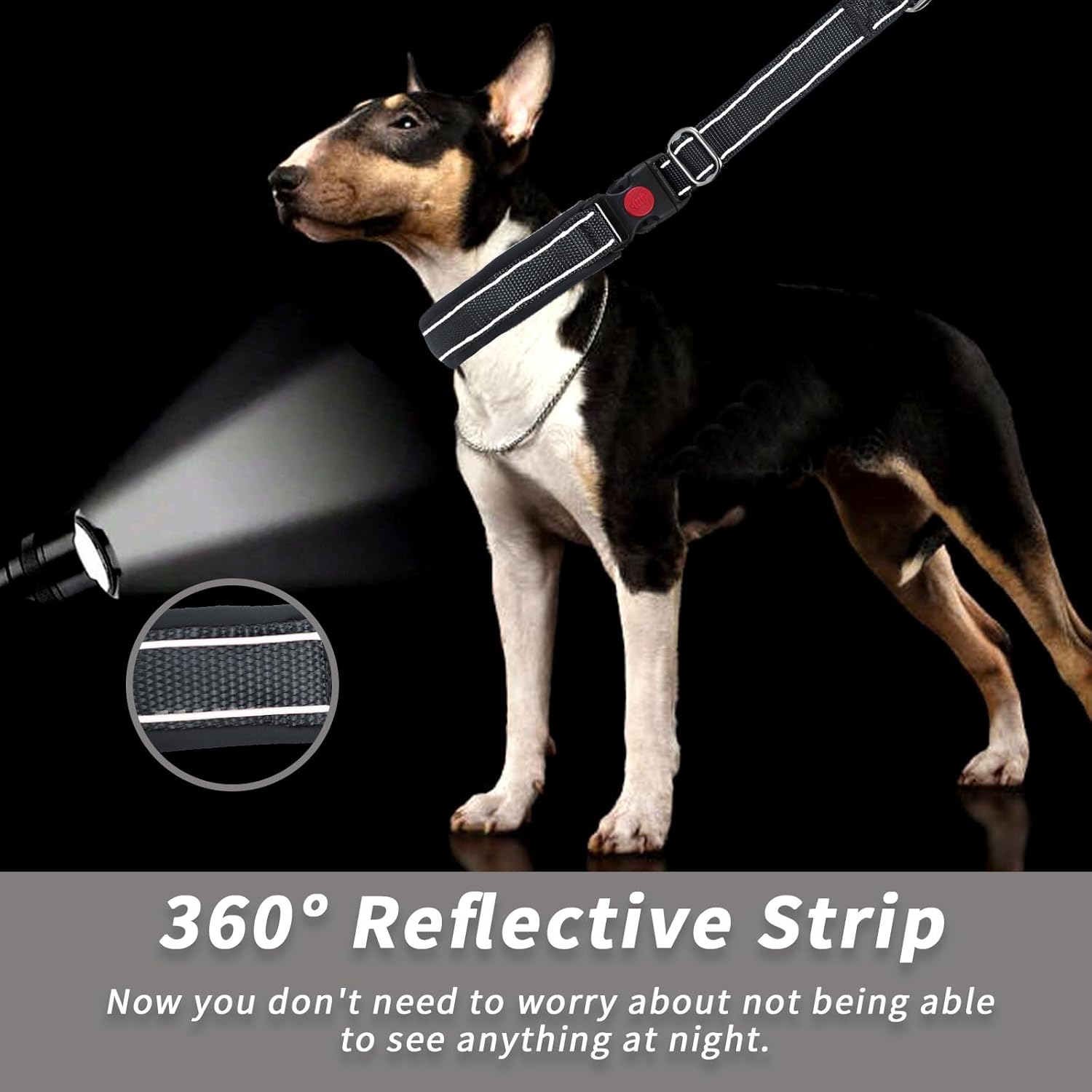 Martingale No Pull Dog Collar for Large Medium Small Dogs, Heavy Duty Nylon Reflective Adjustable Anti Pull Slip Collar with Buckle for Training Walking L Black Black