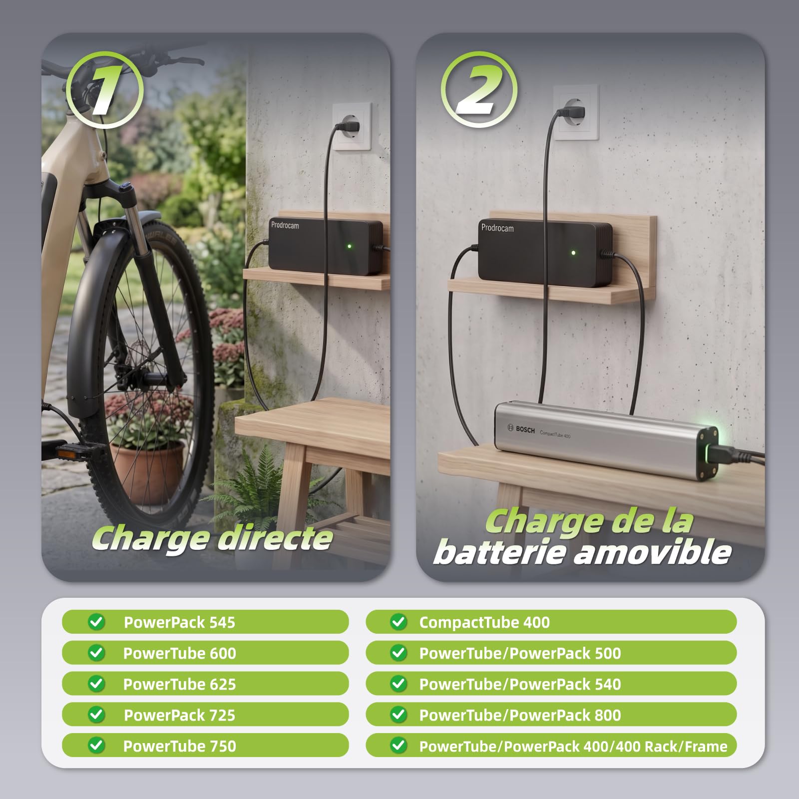Chargeur 42V 4A pour Bosch Performance/Active Line Vélos | Pour Bosch Vélos Electriques de 36V Moteurs, Pour Batteries PowerPack 400, PowerPack 500, PowerTube 625, PowerTube 750
