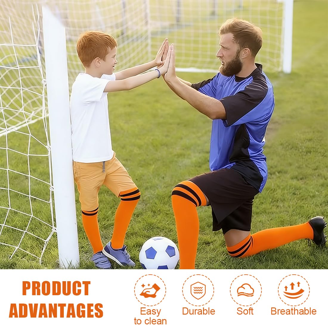 3 Paires Chaussette Foot Enfant Chaussettes De Sport Garçon Chaussettes De Football Antidérapantes Pour Entraînement Au Football Course Sport 26-34 Orange