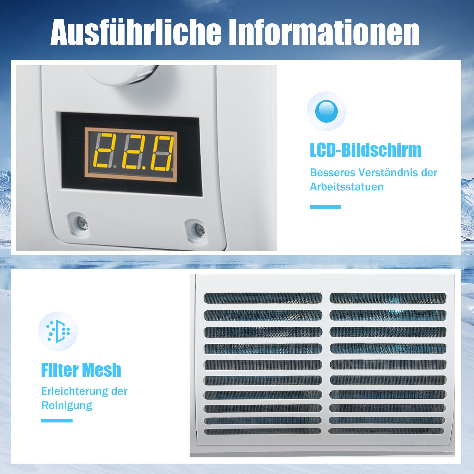 Climatiseur 12V, Pour Voiture Mural, Caravane Climatiseur, Vitesse Du Vent Et Température Réglables, Faible Niveau Sonore, Ecran LCD, 100W, 3000 Tr/Min