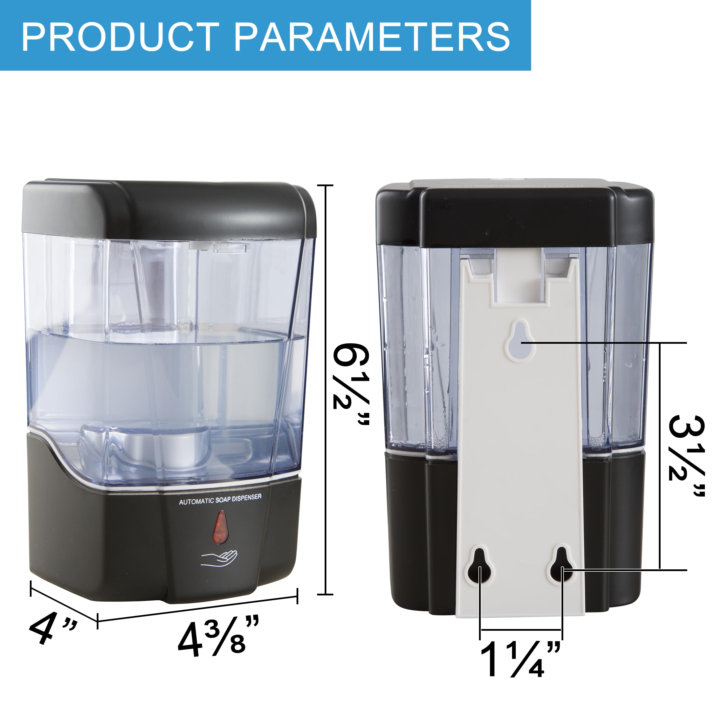 Dispenser automatico di sapone con sensore da parete, nero, a induzione, disinfettante per le mani, dispenser per bagno con gel o liquido, 590 ml