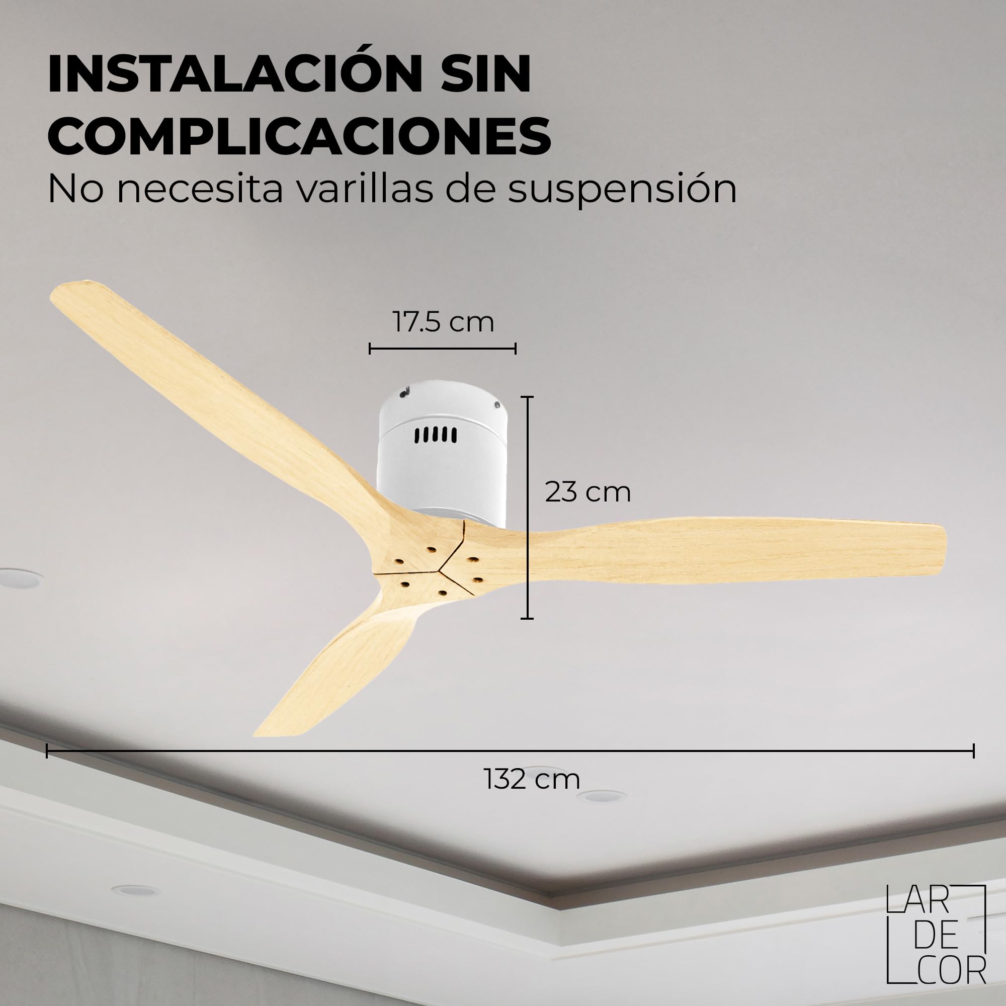 Ventilador de Techo Moderno【con WiFi】 Silencioso con Mando a Distancia, 6 Velocidades, Temporizador, Aspas de Madera, Motor DC y Función Verano-Invierno, Ø132 cm (Madera Clara)