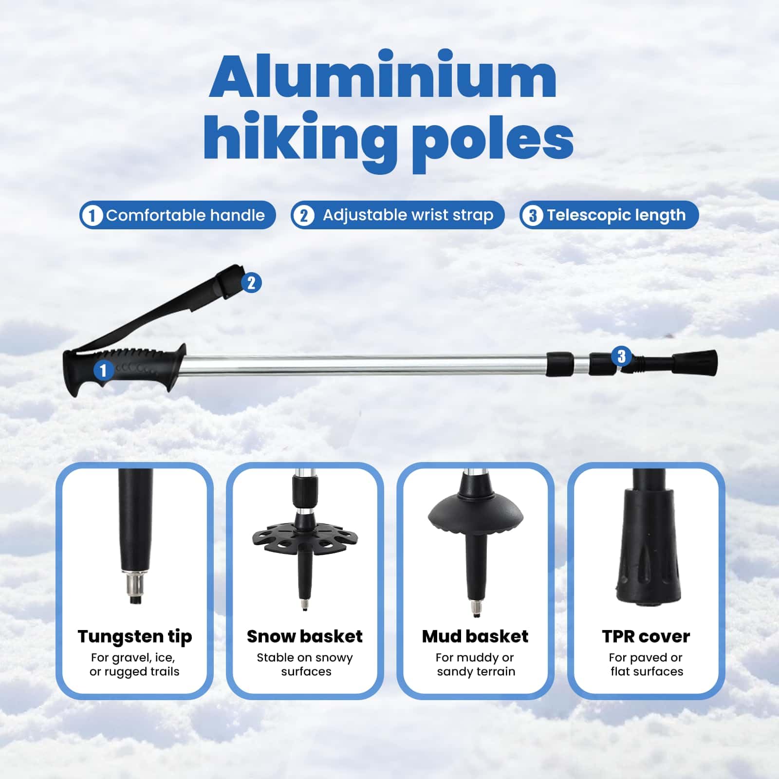 vidaXL Racchette da Neve 3 in 1 con bastoni da Trekking Argento e Nero, Ciaspole in Alluminio per Il Giardino, Attrezzatura Outdoor Regolabile, Accessori Moderni per Camminare sulla Neve