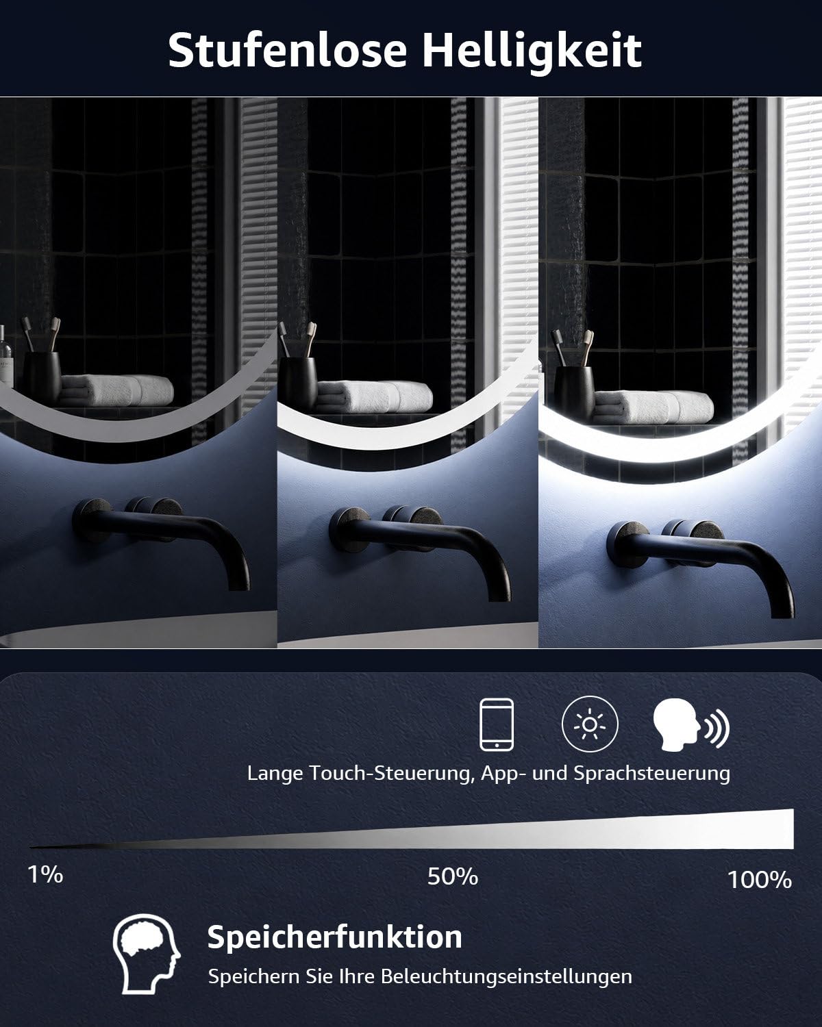 Badspiegel mit Beleuchtung, Smart LED Badezimmerspiegel Rund 60cm mit Sprachsteuerung Alexa, App, Touch Schalter, Speicherfunktion, Dimmbar, 3 Lichtfarben, Timing, Beschlagfrei Wandspiegel Badezimmer