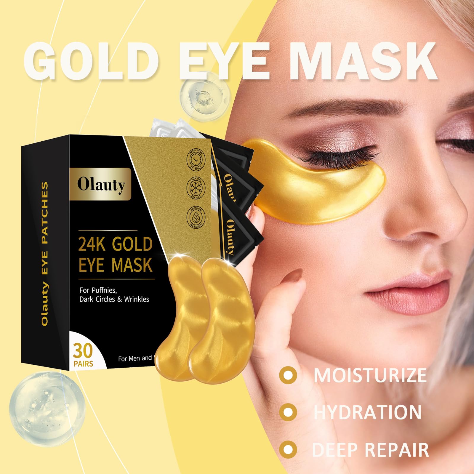24k Gold Under Eye Patches,30 Pcs Collagen Under Gel Eye Masks,Reducing Fine and Lines Dark Circleeye Patches,Gel Eye Masks Beauty & Personal Care,Black Box 3