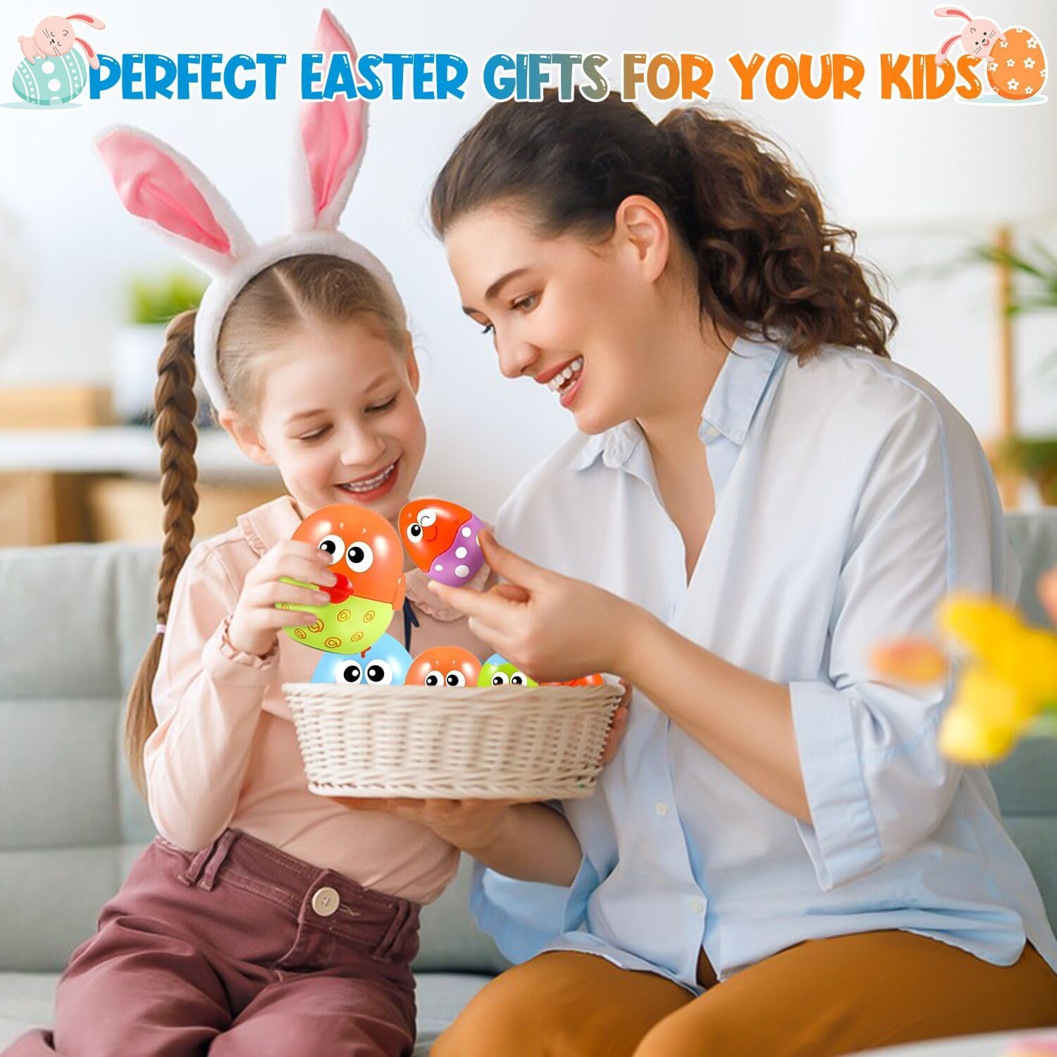 Easter Eggs Toys Basket Stuffers for Toddlers 1-3, Baby 18 Months, 8 PCS Plastic Nesting & Stacking Matching Toys , Easter Gifts for 2, 3+ Year Kids Boys Girls, Fillable Easter Egg Hunt Party Favor