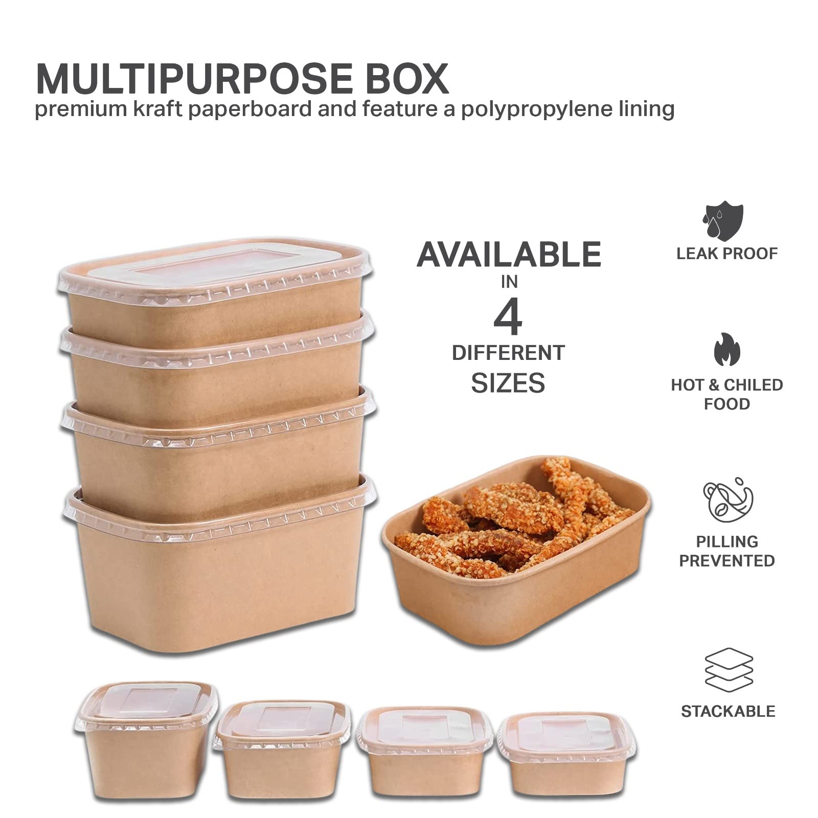 50 cuencos de papel kraft marrón para llevar con tapas, reutilizables, apilables, para almacenamiento de alimentos, sopa, ensalada, delicatessen, tapa resistente, caja reciclable de preparación de