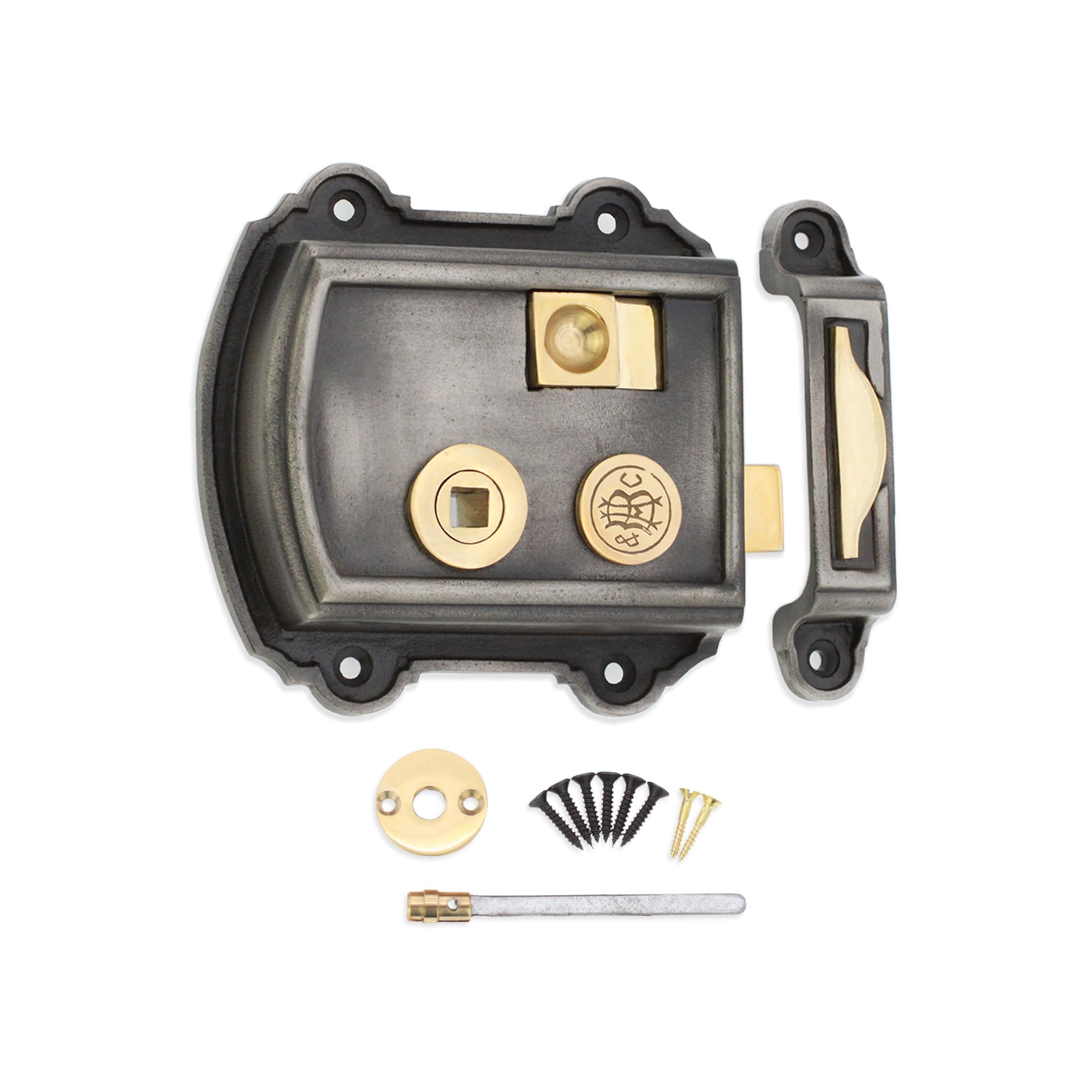 Infinity Decor Traditional Victorian Style Pewter Cast Iron & Solid Brass Rim Latch Lock for Bedroom & Bathroom Door