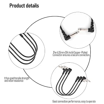 30 cm Short Audio Guitar Patch Cable, 6.35 mm, Pack of 6
