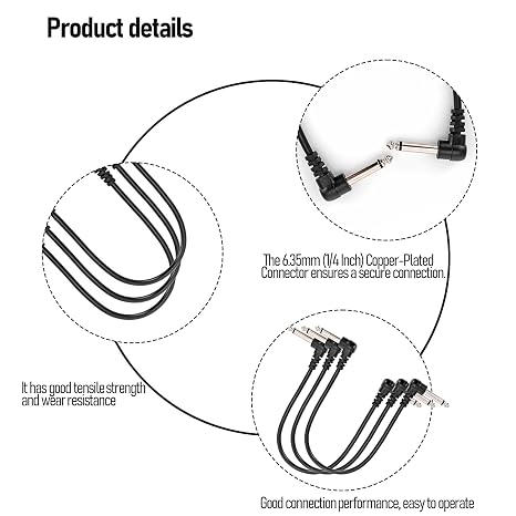 30 cm Short Audio Guitar Patch Cable, 6.35 mm, Pack of 6