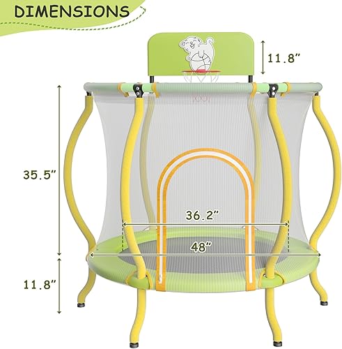 Miniatura 7 de Merax Trampolín de 48 pulgadas para niños, trampolín para niños pequeños con red de seguridad, mini trampolín con aro de baloncesto y diseño sin
