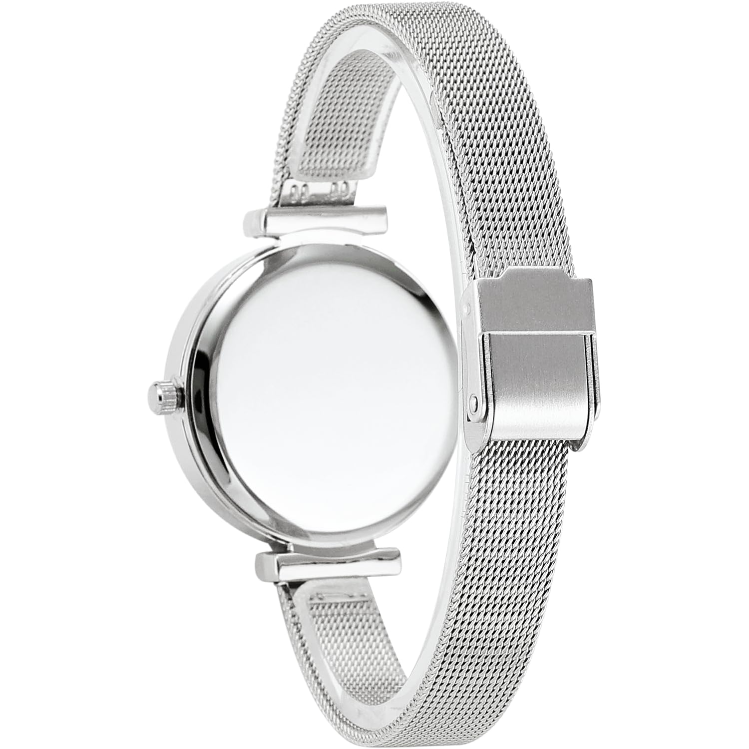 NUOVO Orologio argento con cristallo diamante, doppia fibbia di sicurezza, cinturino in rete alla moda ed elegante, Argentato, Moderno