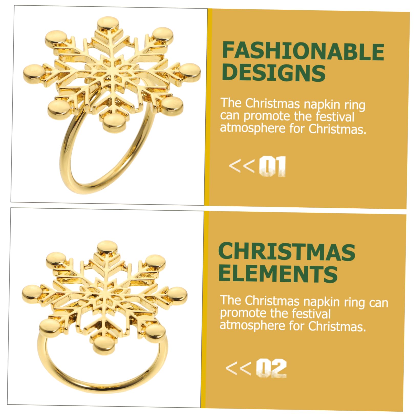 Cabilock 3 Sätze Weihnachtsserviettenringe Paillette Henne Urlaub Durchscheinende Dekoration Versiegelte Etiketten Klebrige Mischungsdekoration Goldverzierung Golden Legierung 6 Stück * 3