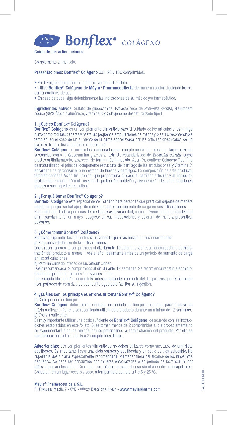 BONFLEX Colágeno 180 Comprimidos Colágeno no Desnaturalizado Tipo II 1500mg Glucosamina Ácido Hialurónico Boswellia Vitamina C para Articulaciones 1 Toma al Día