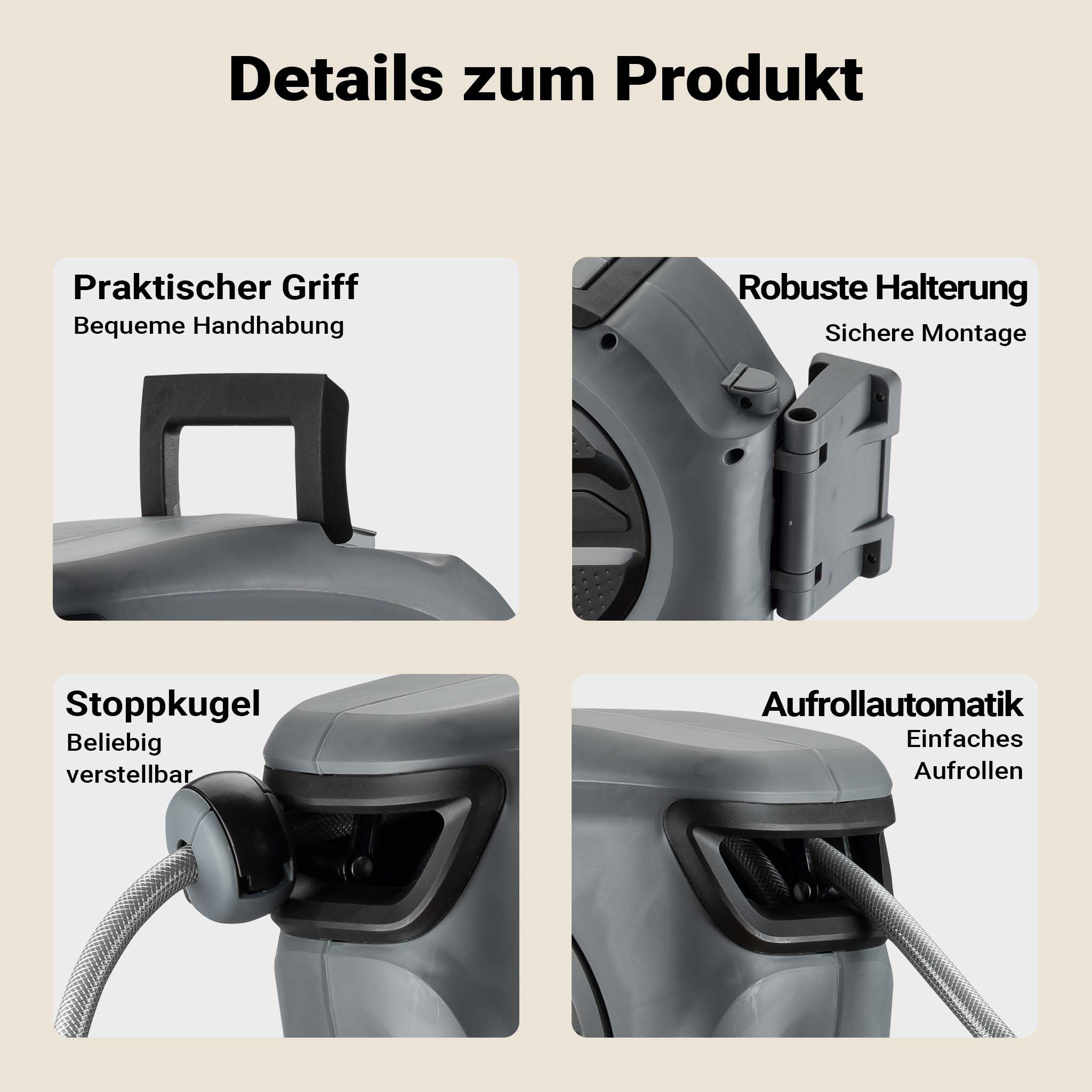 XPOtool Schlauchtrommel, Wand Schlauchbox mit Aufroll-Automatik und 20m Wasserschlauch, Gartenbewässerung
