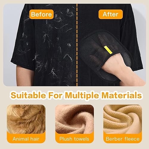 2 Packs Mix Size Pet Hair Removal Glove for Dogs and Cats, Reusable Electrostatic Pet Hair Remover Tool for Clothing, Sofa, Carpet, Car Seat(Yellow,Large)