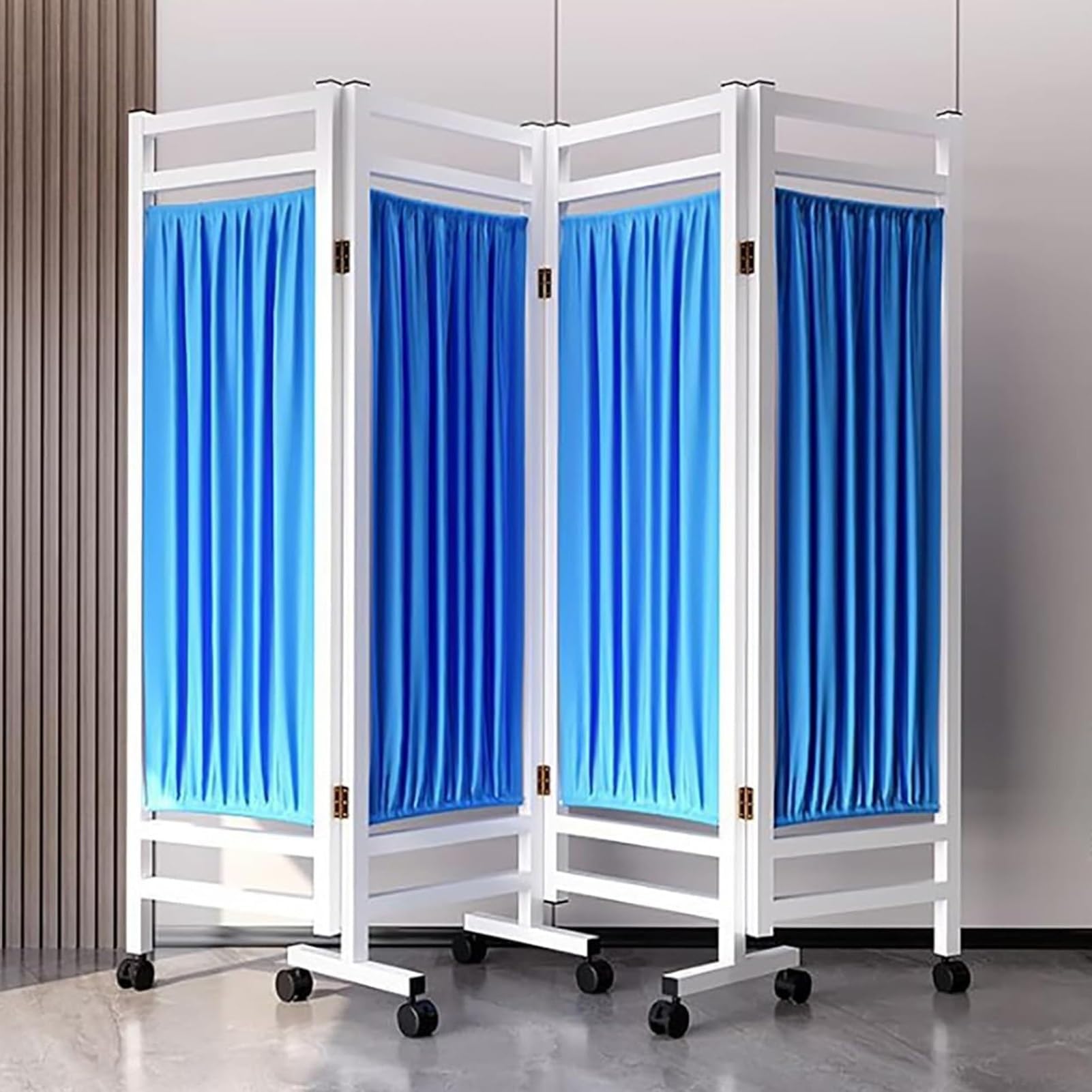 GYEQXKT Rolling 4 Panel Medical Privacy Screen on Wheels, 6ft Tall Foldable Room Divider, Space Saving Metal Frame Room Divider Screen