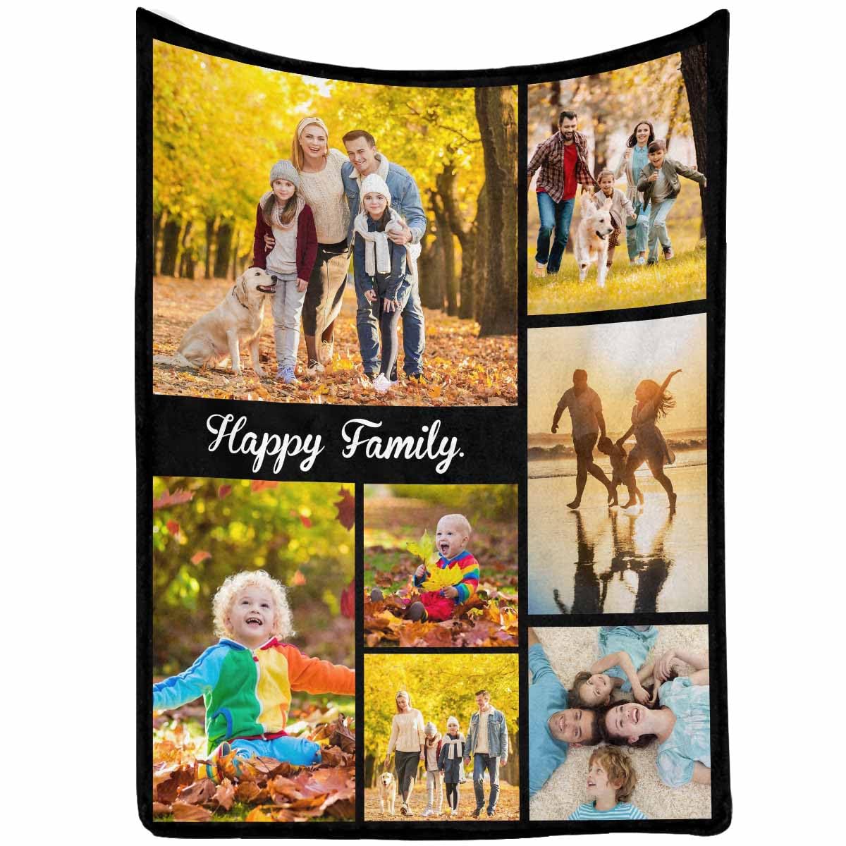 InterestPrint Custom Blanket with Text Picture Collage Happy Family Customized Blankets, Birthday Personalized Throw Blanket for Dad, Mom, Kids, Dogs, Friends or Lover