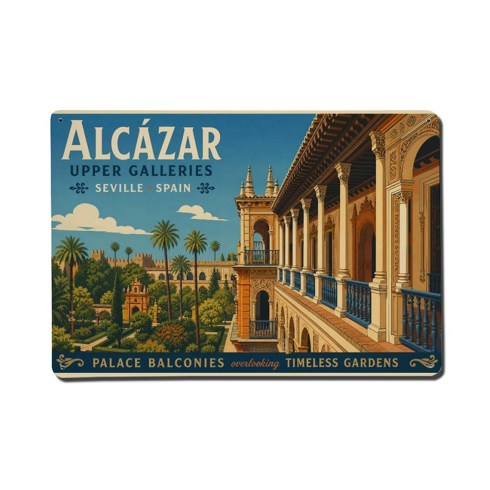 Yrnq 08X12inch Vintage Style Vintage Alcazar Upper Galleries Balconies Overlook Spain Metal Tin Sign