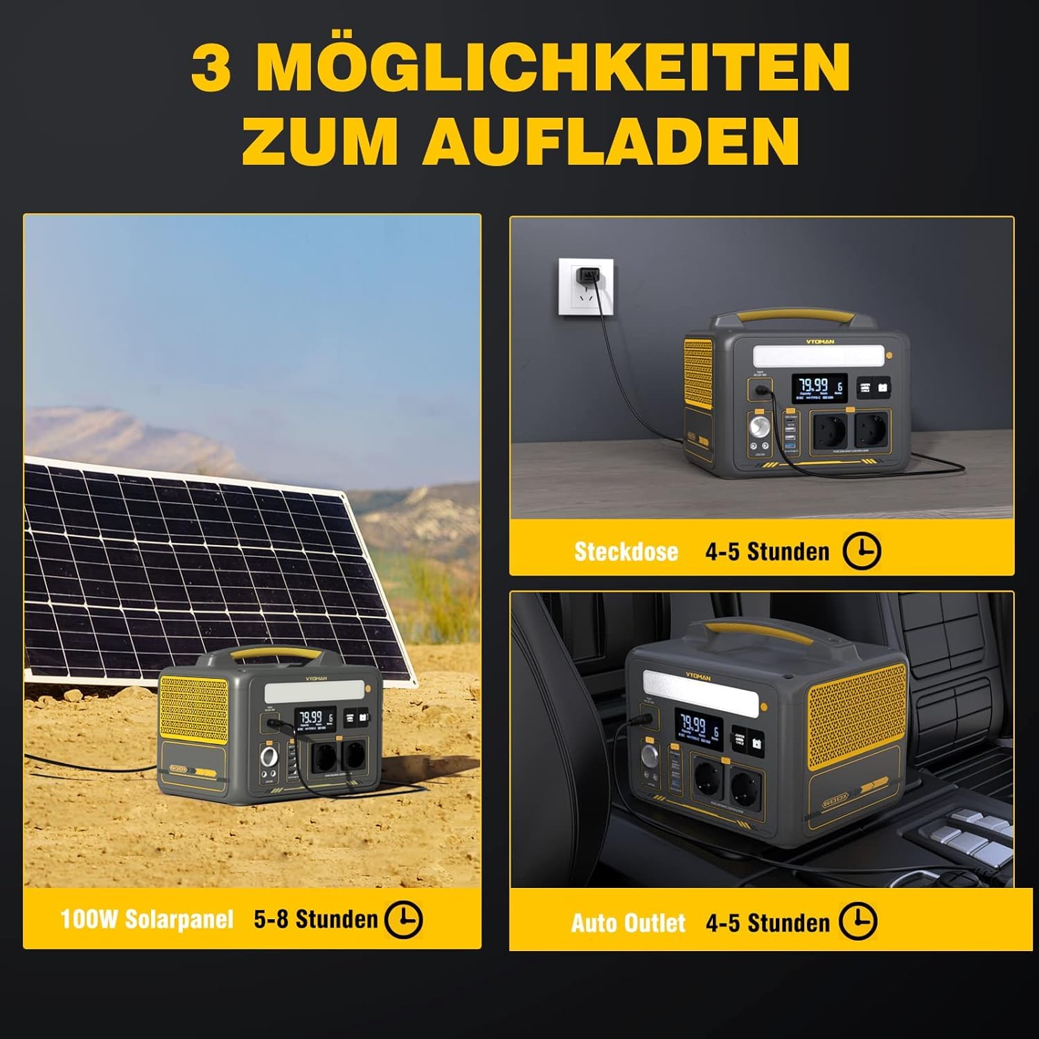 VTOMAN Jump 600X Tragbare Powerstation 600W - 299Wh Solar Generator LiFePO4 Batterie Stromgenerator Mobile mit 2x 600W (1200W Spitze), Erweiterbare Kapazität für Camping Wohnmobil Notfall