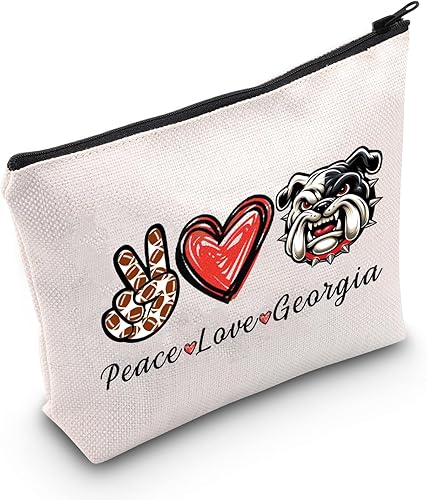 GA Georgia Gift Peace Love Georgia - Bolsa de maquillaje para fanáticos del fútbol, regalo para amantes de los bulldogs, Georgia
