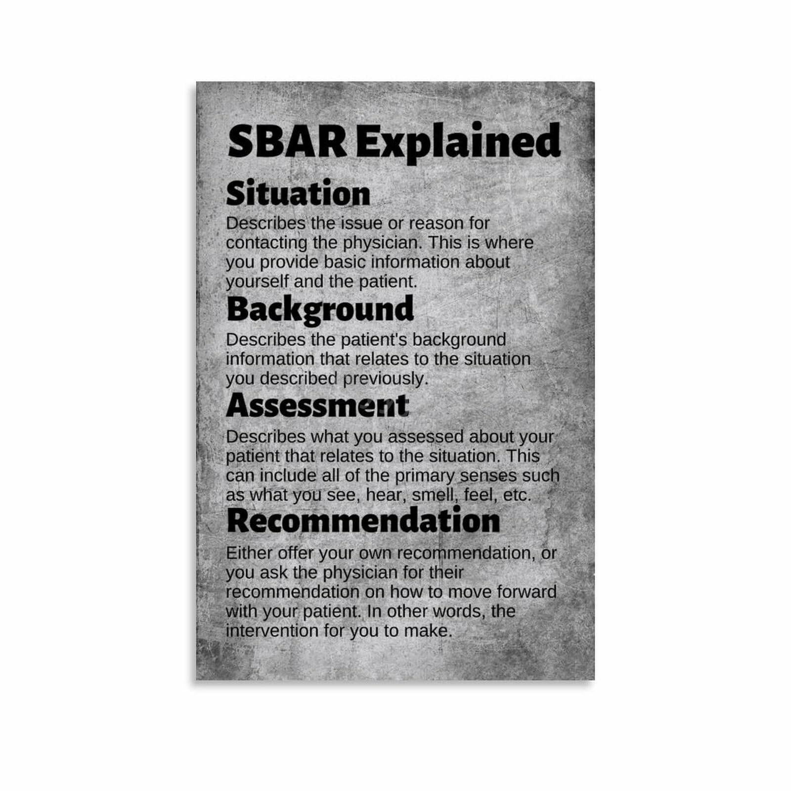 MDBJTCYZN Nursing Communication Poster, SBAR Reporting Guide Reference Chart, Canvas Wall-Art for Clinical Students, Educators, or Professionals(Unframed,16x24inch(40x60cm))