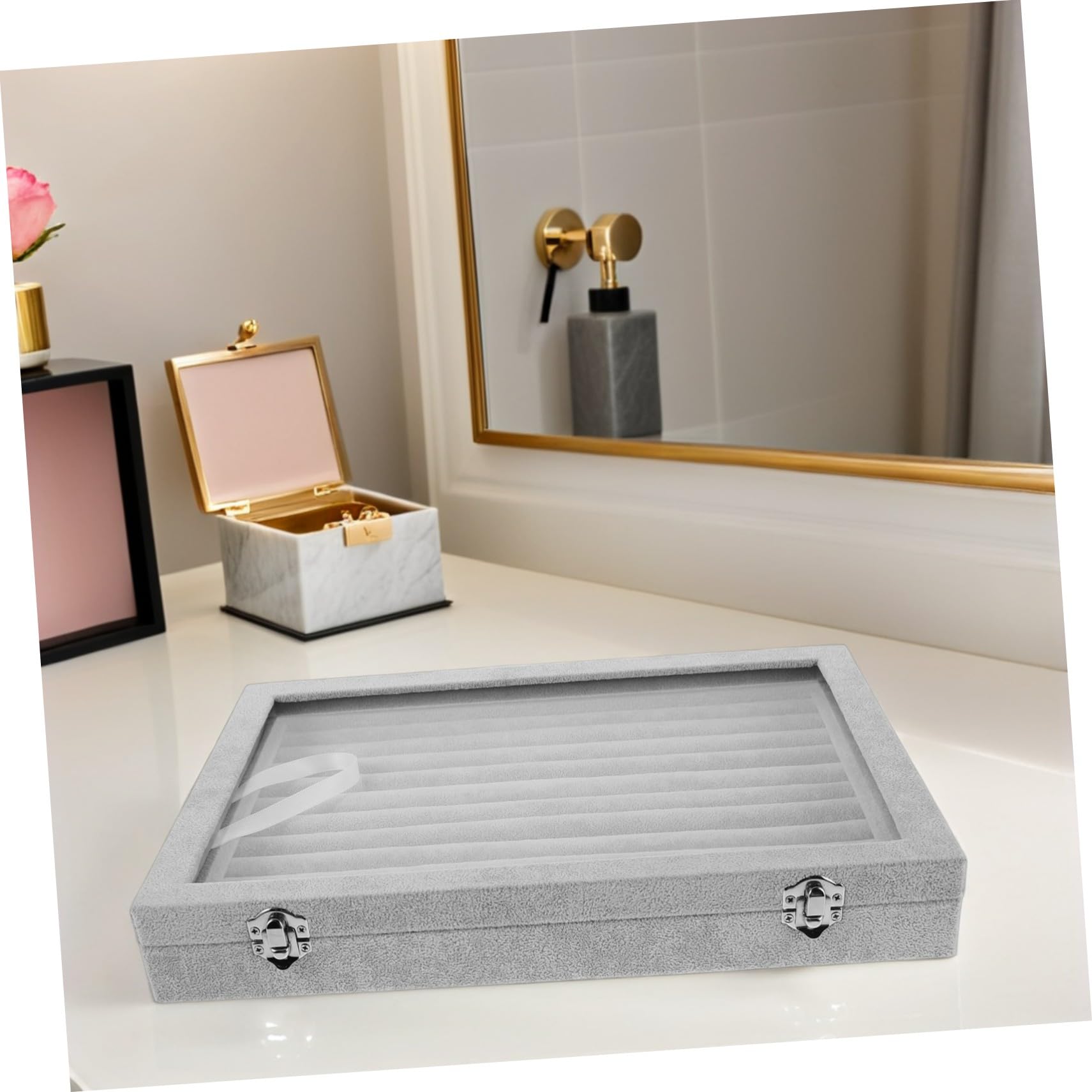 Caja De Almacenamiento De Joyas Exhibición Del Sostenedor Del Anillo Almacenamiento De Joyas De Terciopelo Sostenedor Del Anillo Para La Joyería Franela Gris