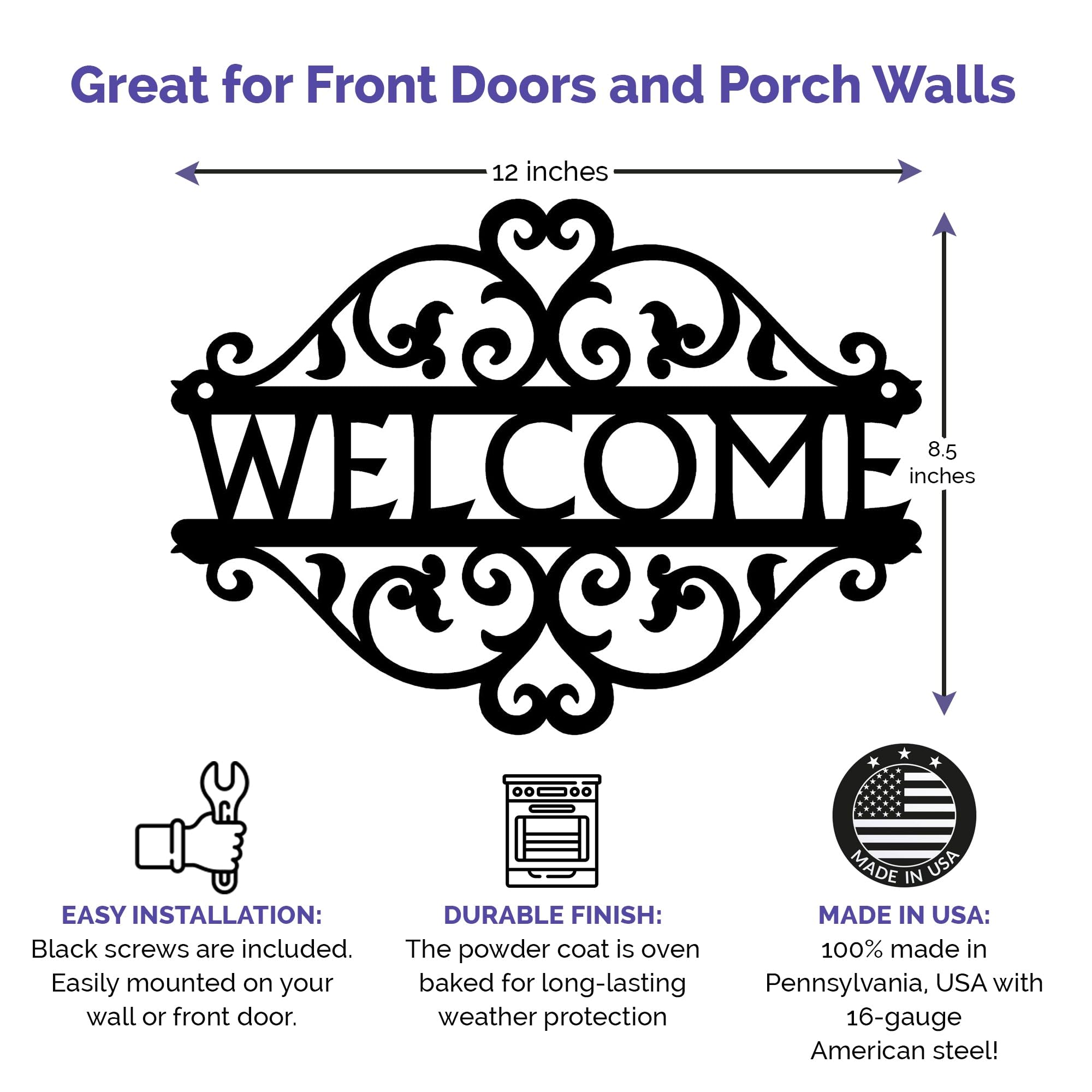 Cartel decorativo de metal con diseño de enredadera y texto en inglés "Welcome for House", 43 x 21,6 cm