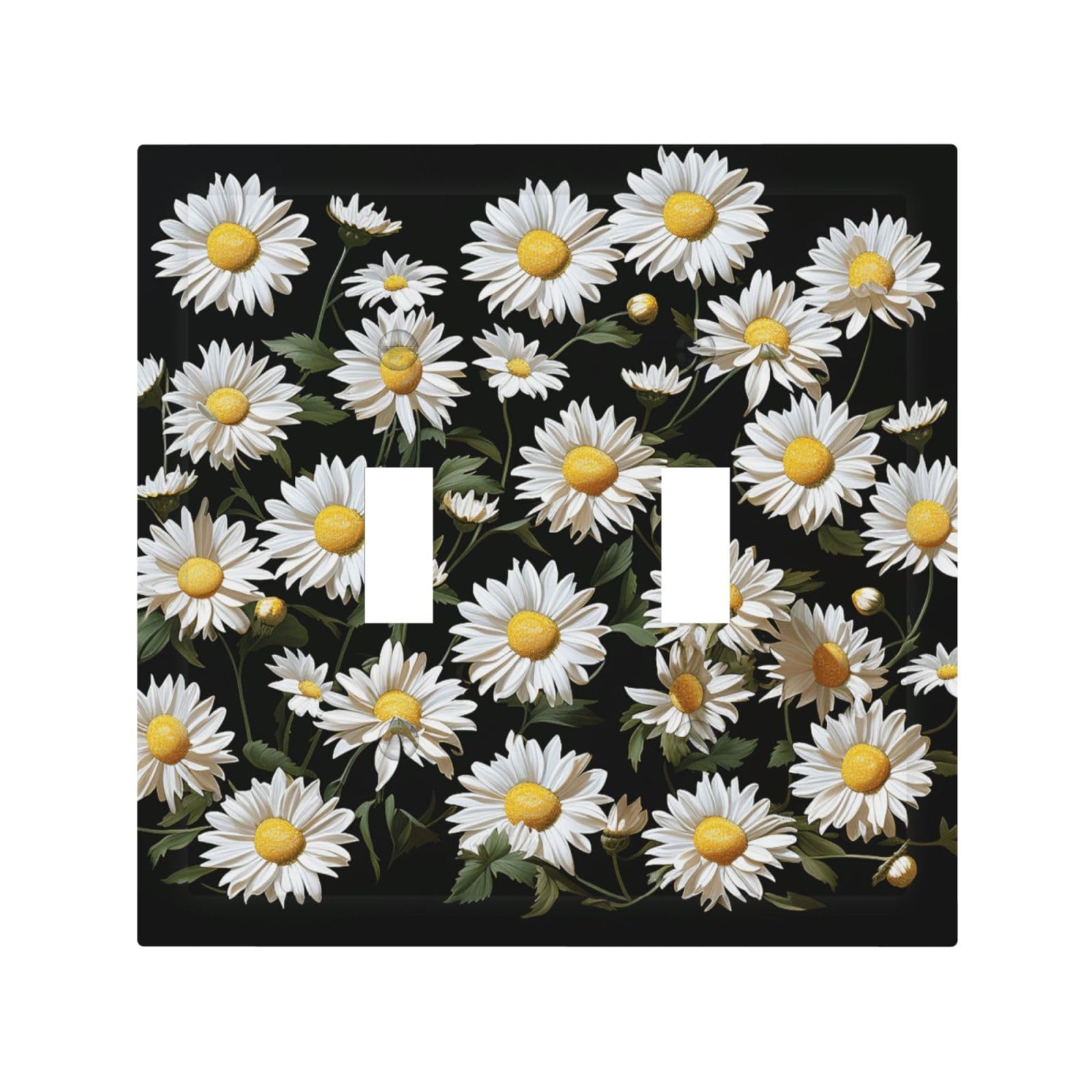 2-Gang Light Switch Cover Daisy Wall Plate for Electrical Outlets Double Decorator Wall Plates 4.9" x 5" Mid-size Receptacle Outlet Covers Blank Faceplate Cover