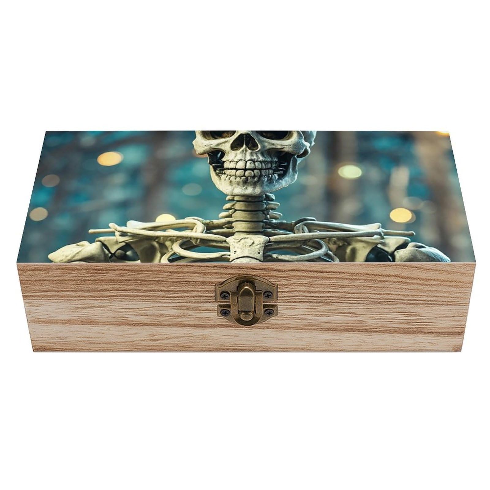 AQRJLPM Wooden Jewelry Box Beautifully Keepsake Box Trinket Box Keepsake Storage Organizer Skeleton Next To Handmade Wooden Box for Storing Jewelry, Coins, Tartot Cards, Small Treasures