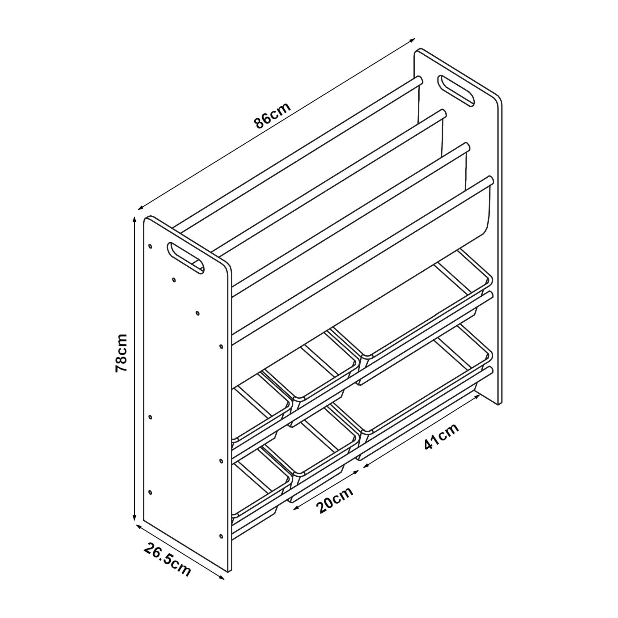 [en.casa] Scaffale per Cameretta con Contenitori Morbidi a Scaletta per Libri e Vaschette Porta Giochi Mobile a Misura di Bimbi 78x86x27 cm Decorazione Oceano