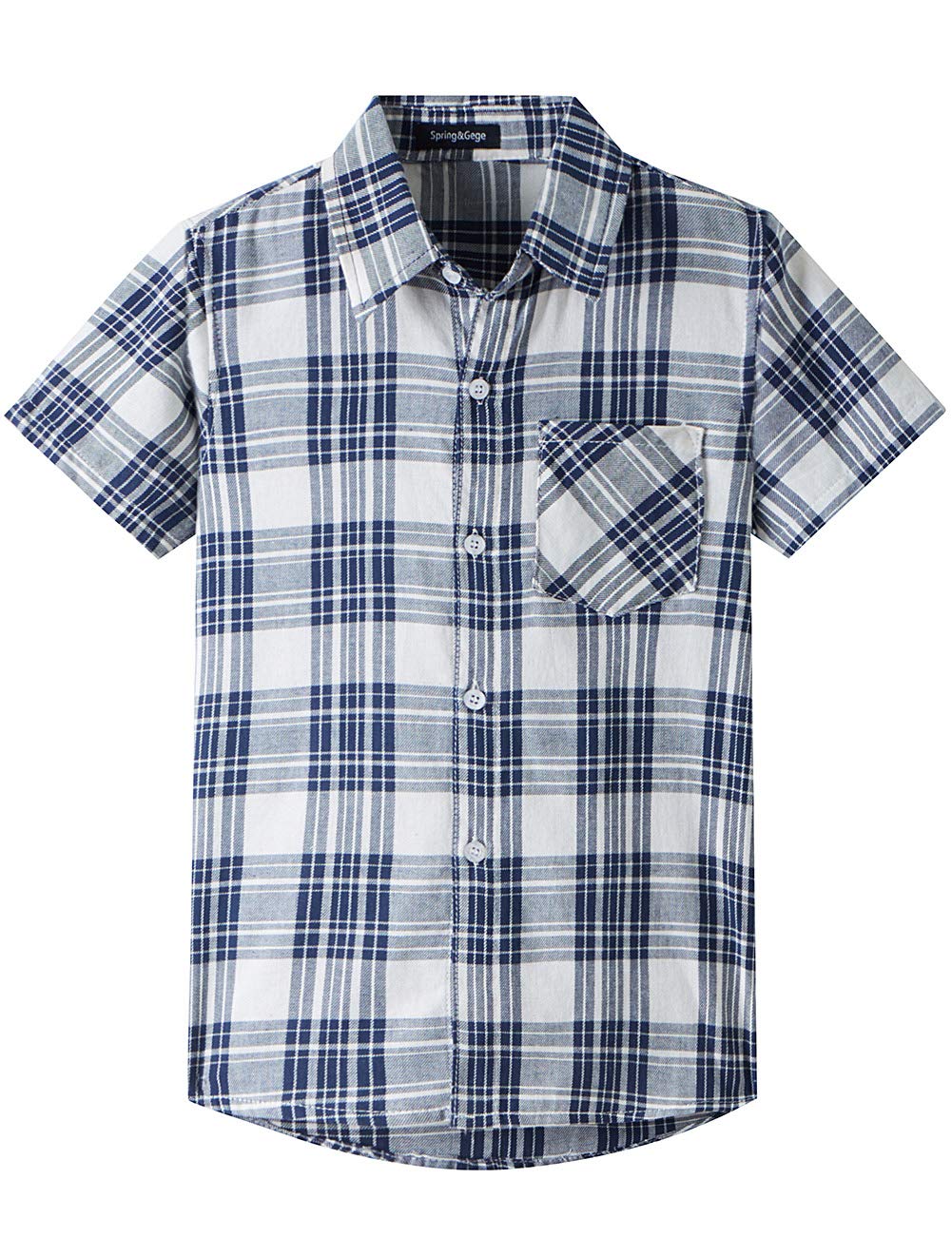 Spring&Gege Camisas de Algodón a Cuadros de Manga Corta con Botones a Cuadros para Niño
